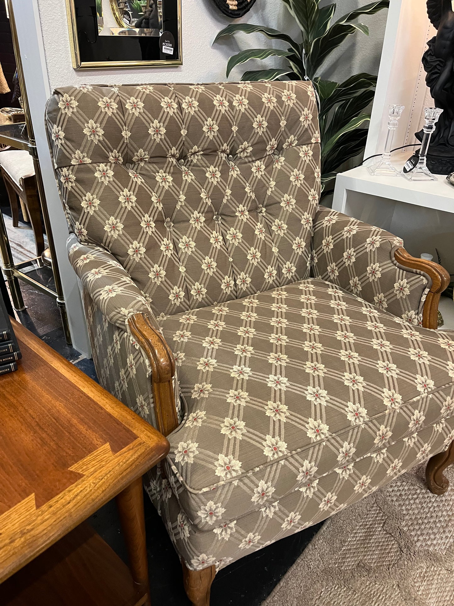 Brown Arm Chair with Floral design