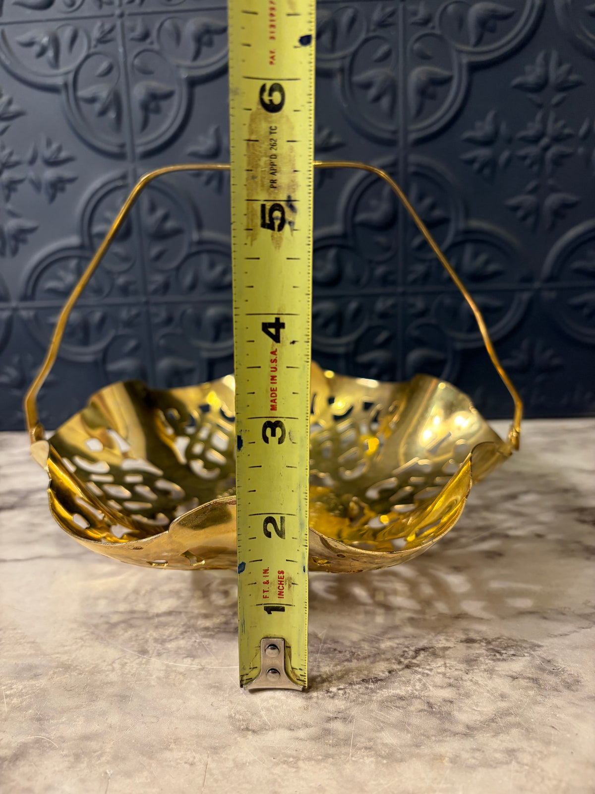 Vintage Brass Basket with Cutouts and Handle