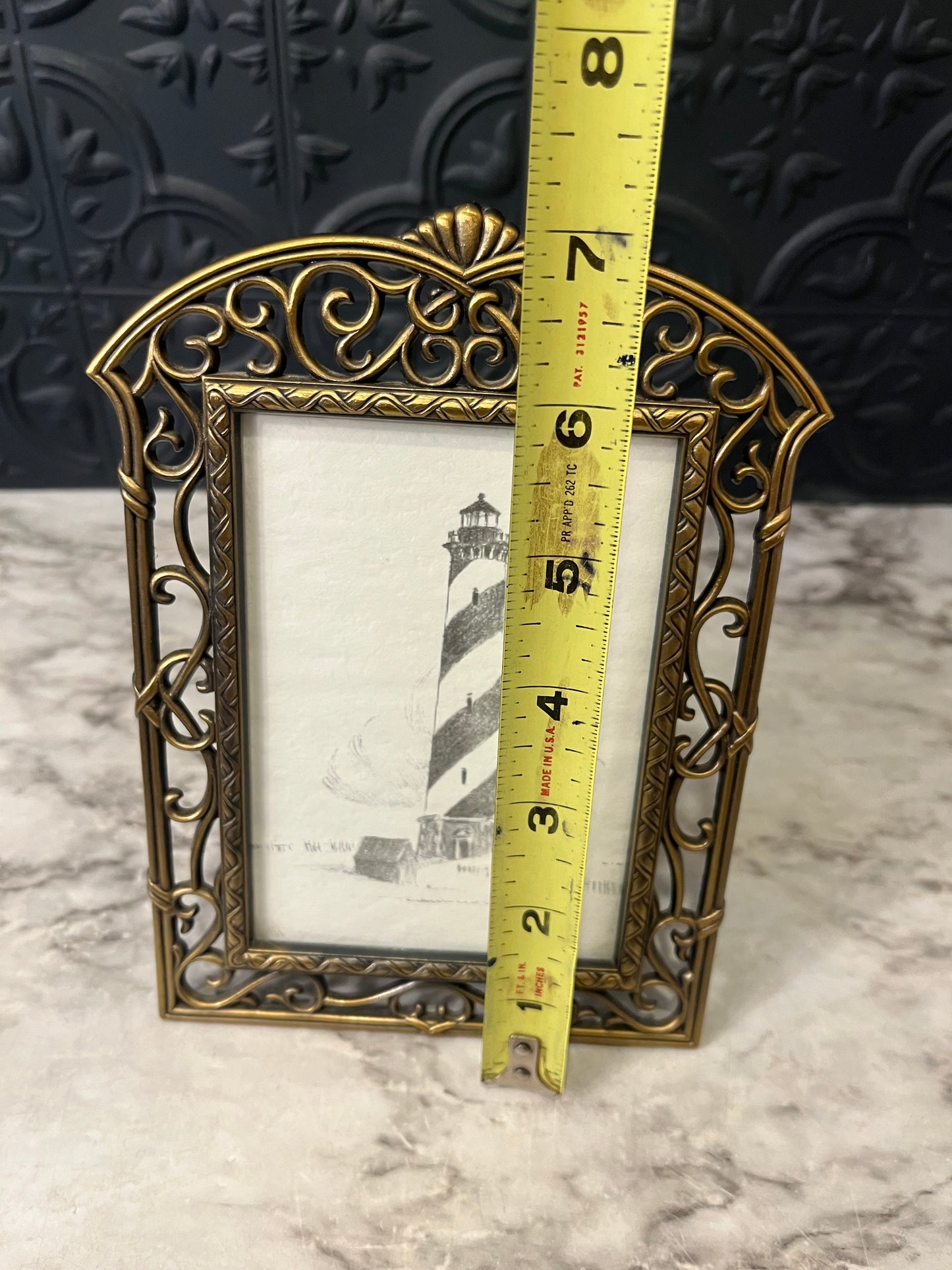 Ornate Bronze Metal Frame with Lighthouse Drawing