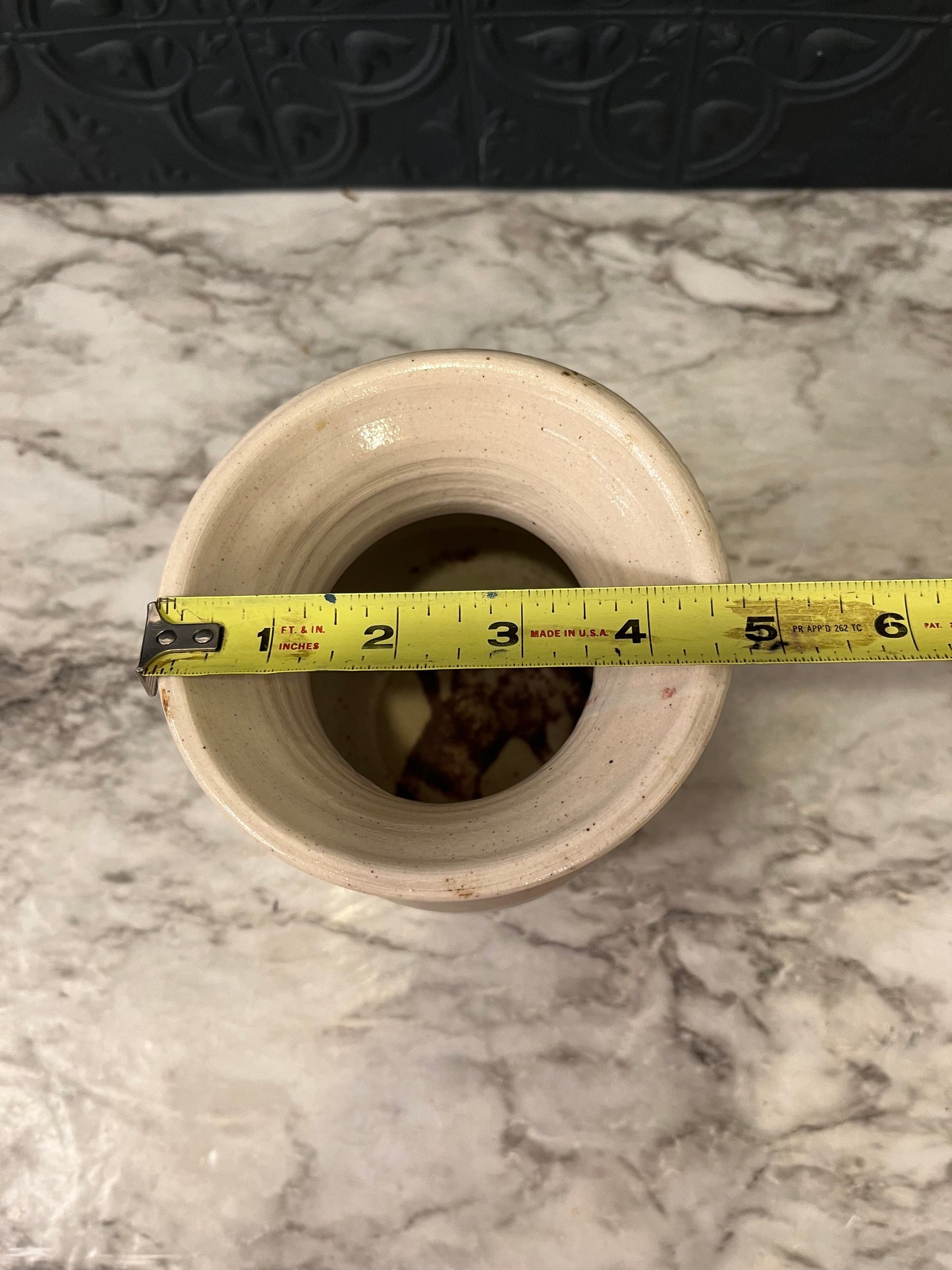 Fluted Cream Pottery Vase with Leaf design