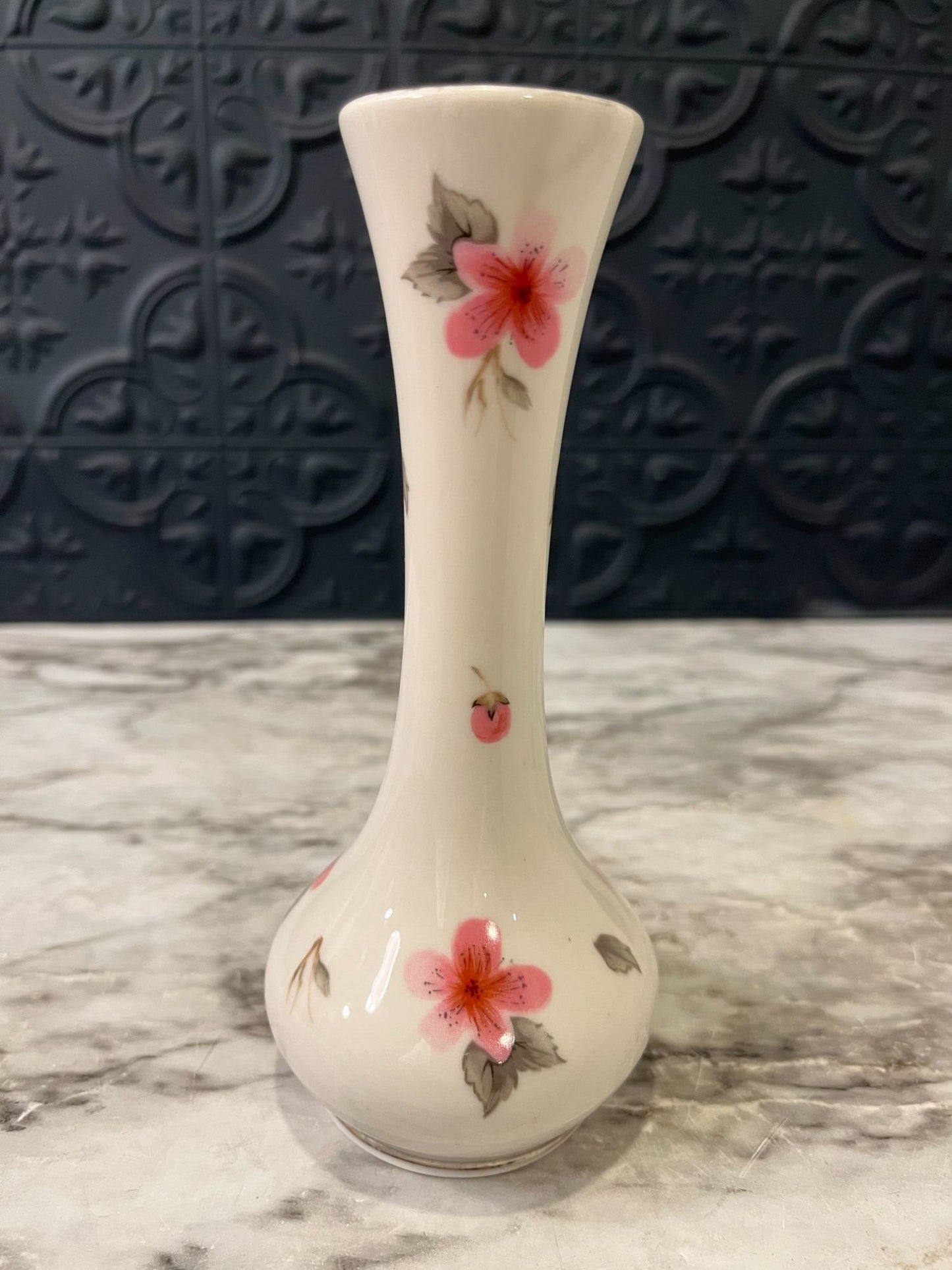 White Vase With Pink Flowers - Small