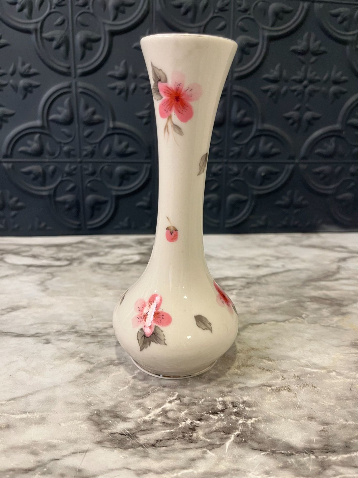 White Vase With Pink Flowers - Small