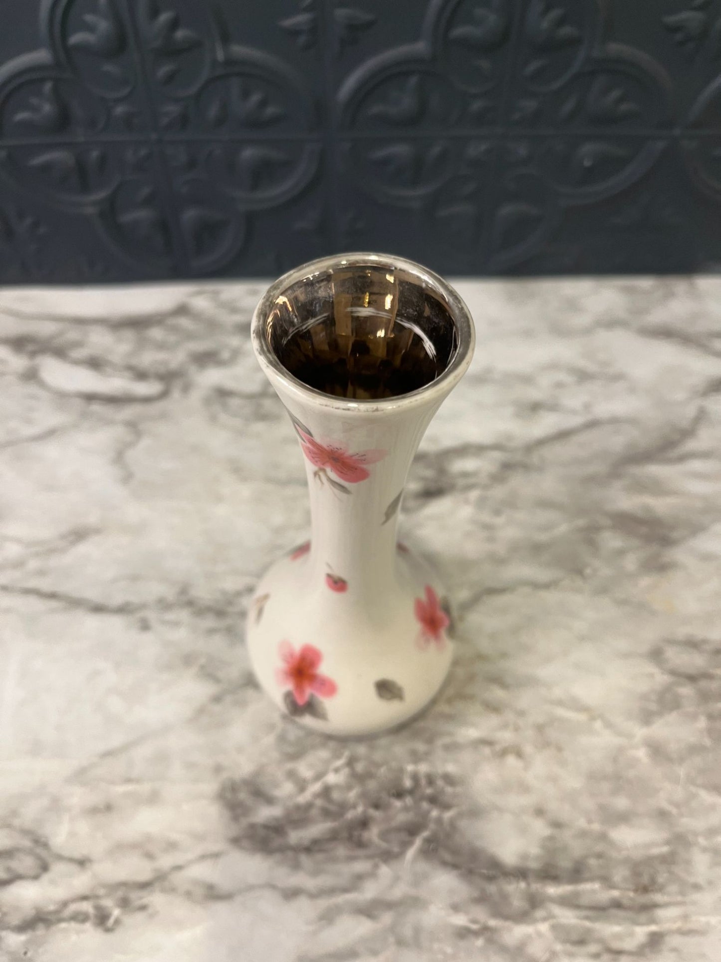 White Vase With Pink Flowers - Small