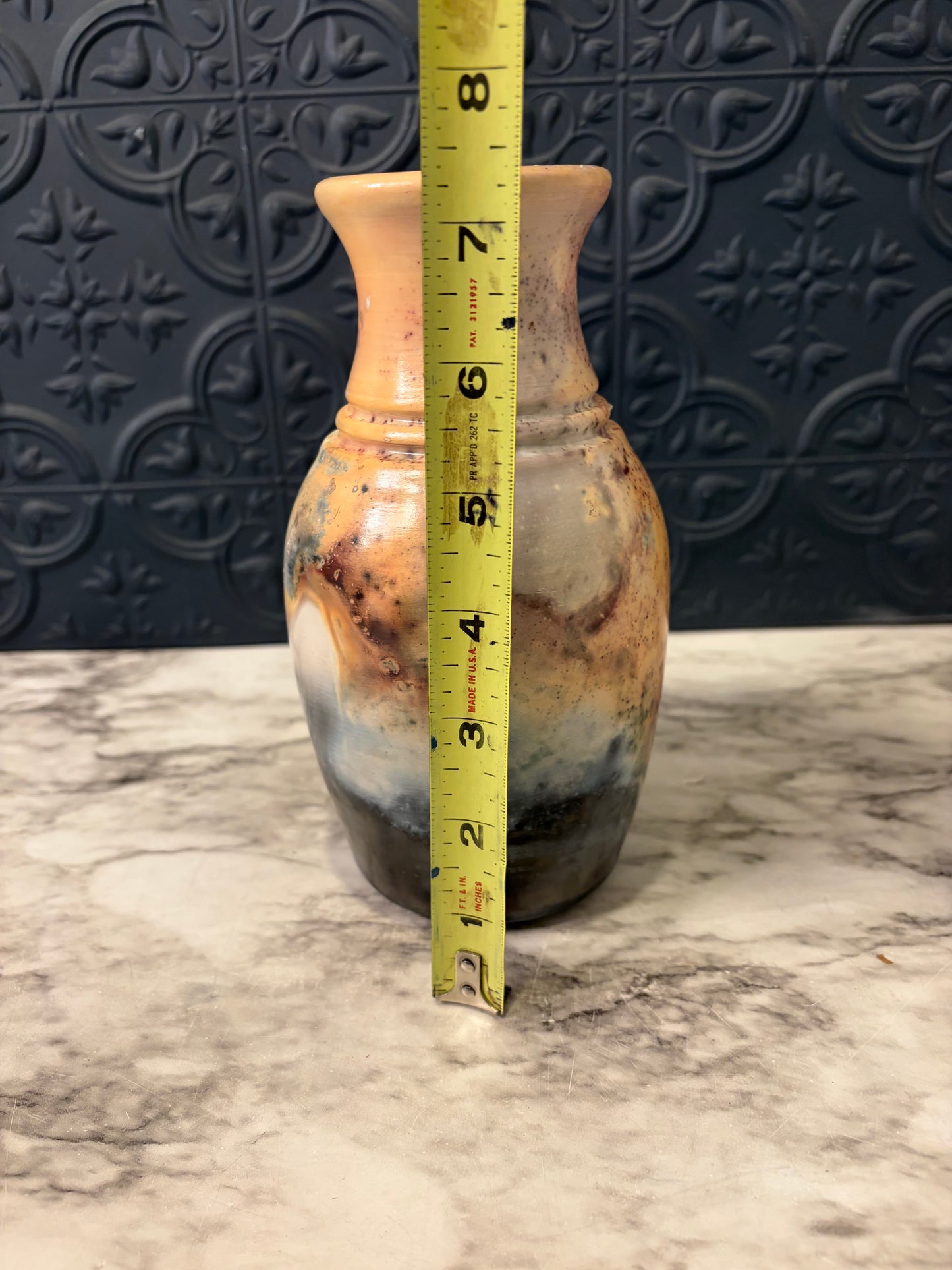 Studio Pottery with Pit Fire Technique Peach and blue
