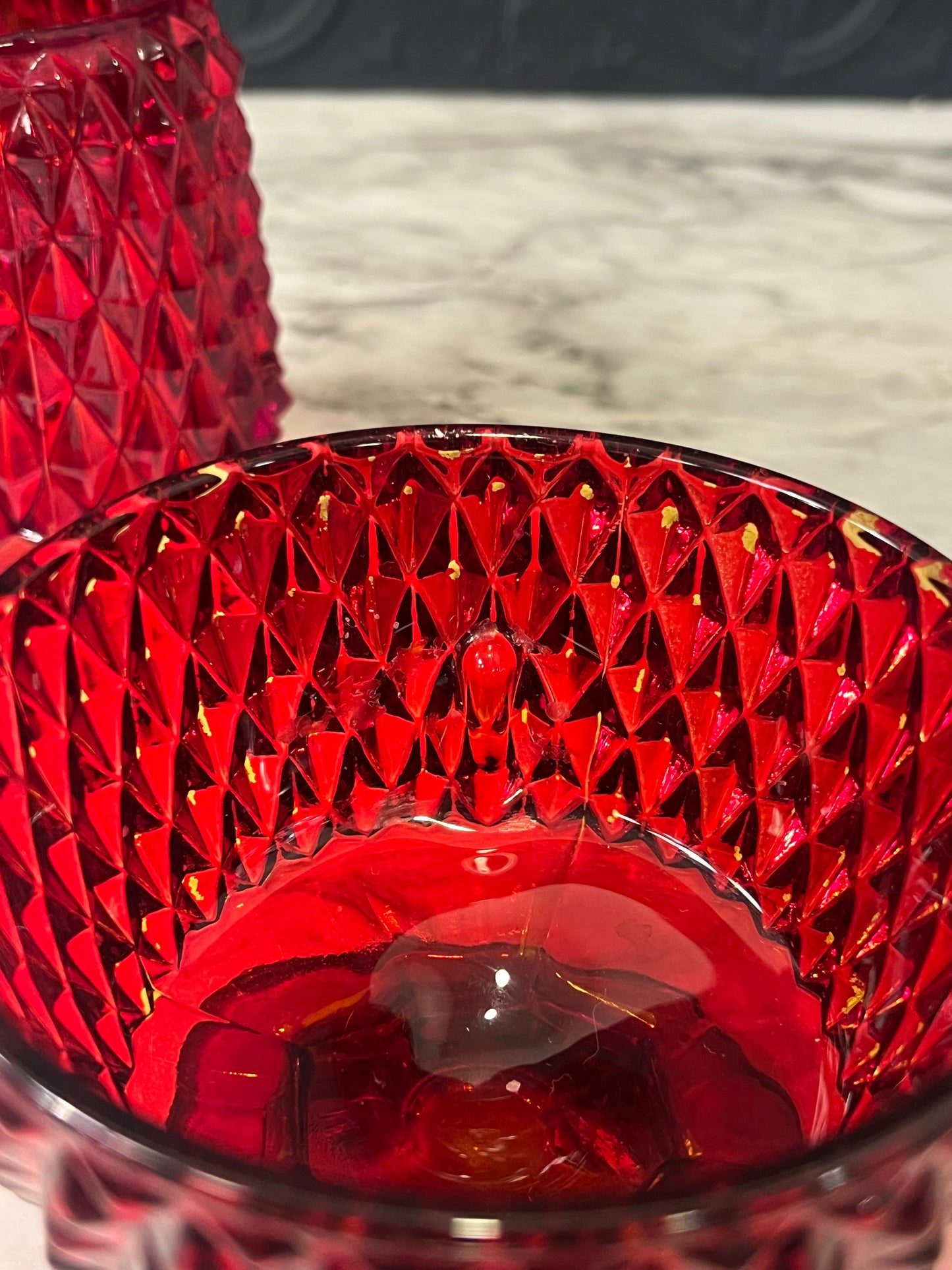 Indiana Glass Red Diamond Point Fairy Lamp