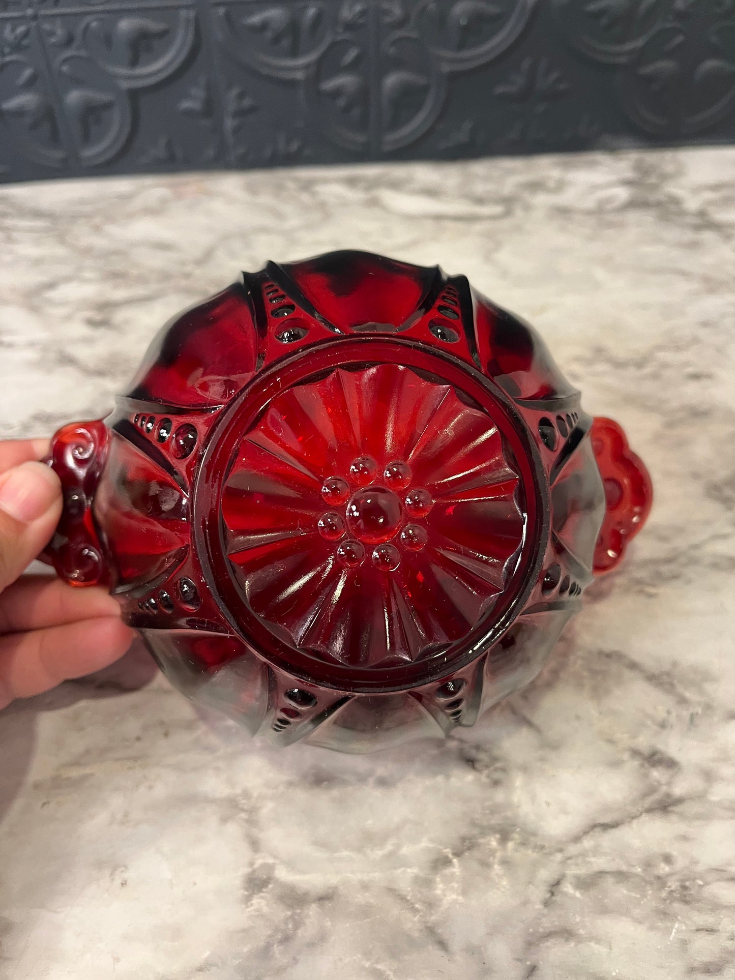 Ruby Red Oyster and Pearl glass bowl