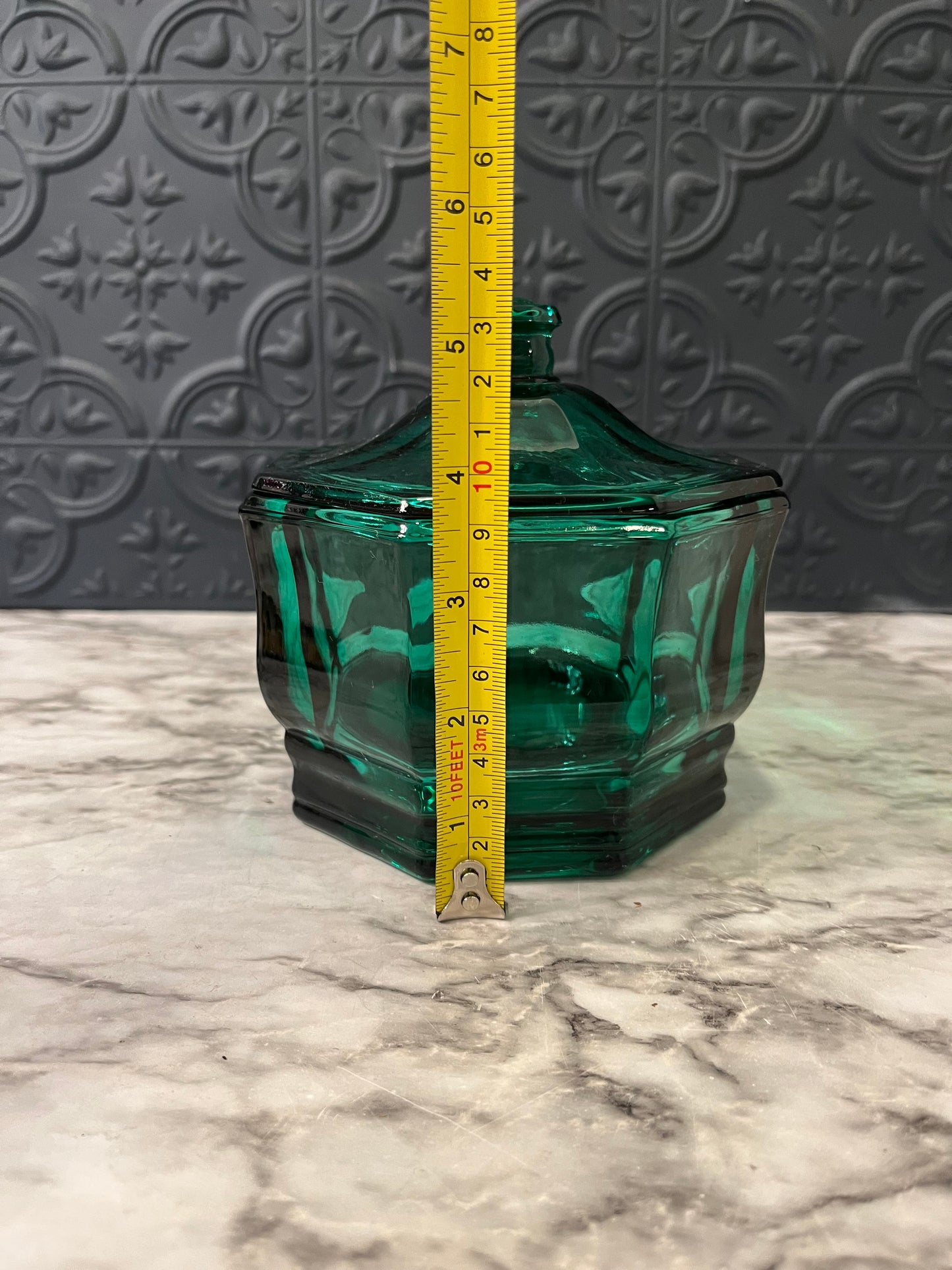 Green Indiana Glass Candy Jar with Lid