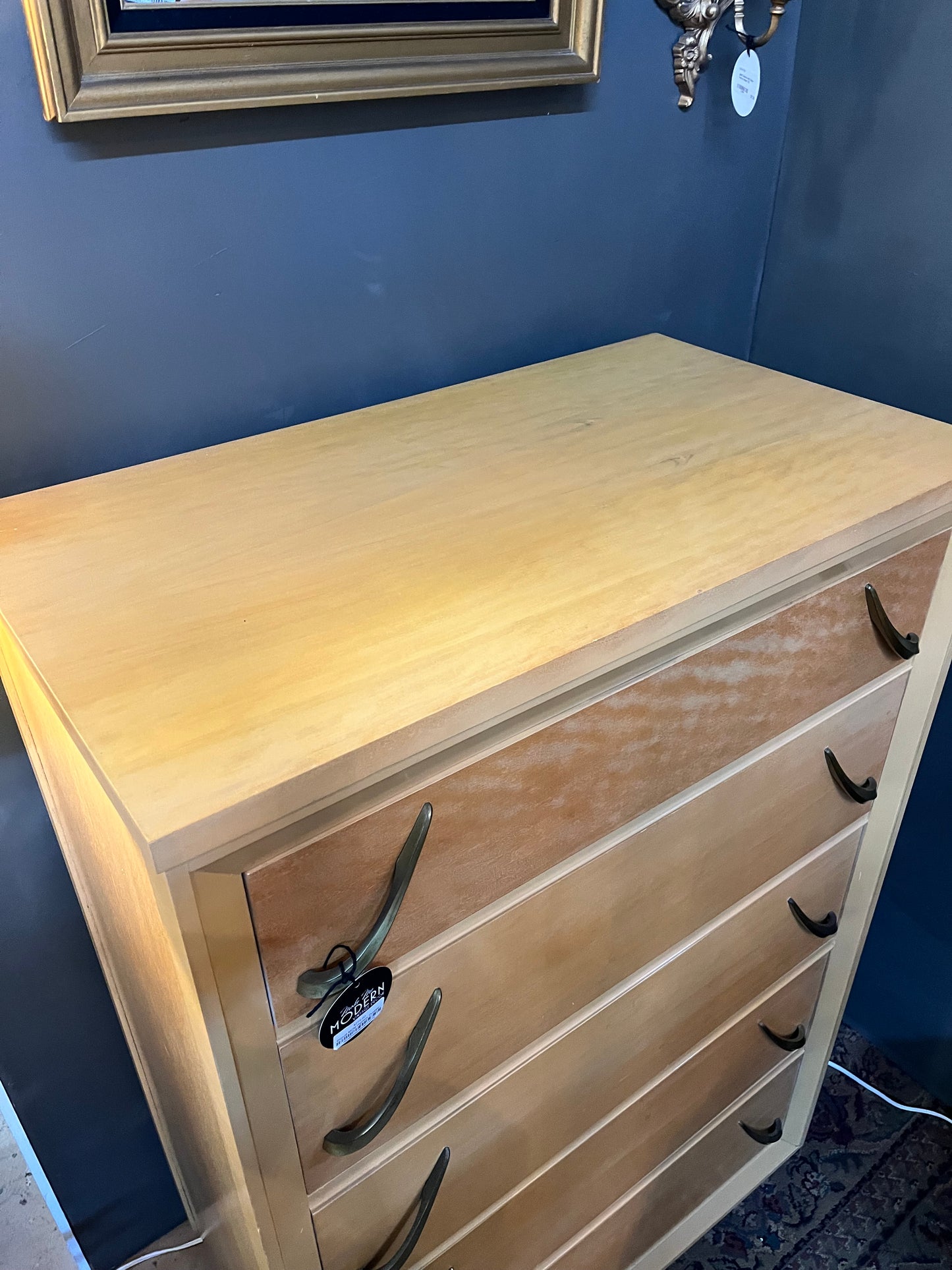 Blonde MCM Highboy Dresser with Slash handles