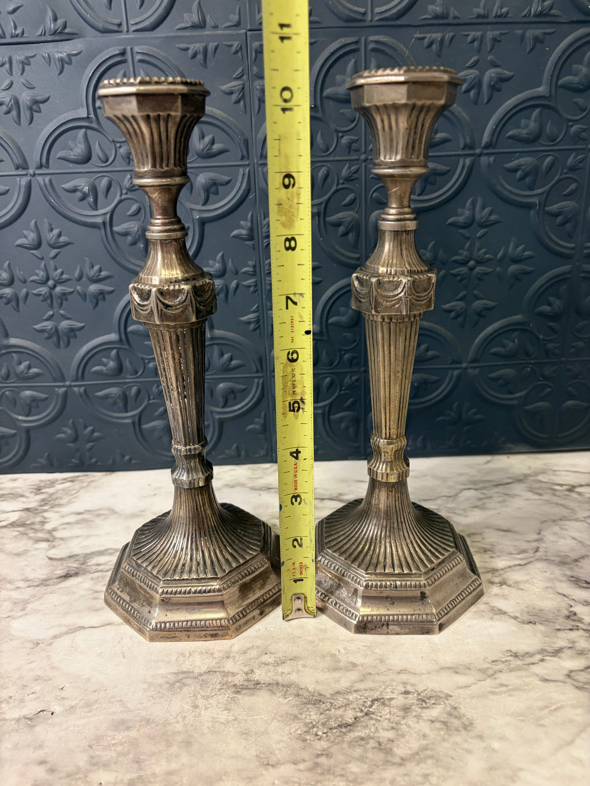 10.25" Silvertone Metal Candle Holders set of 2