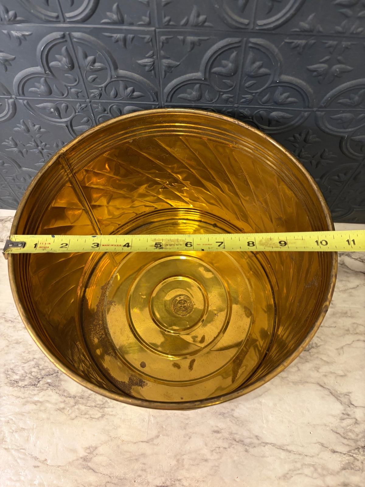 9" H Brass Pot with Swirl Design