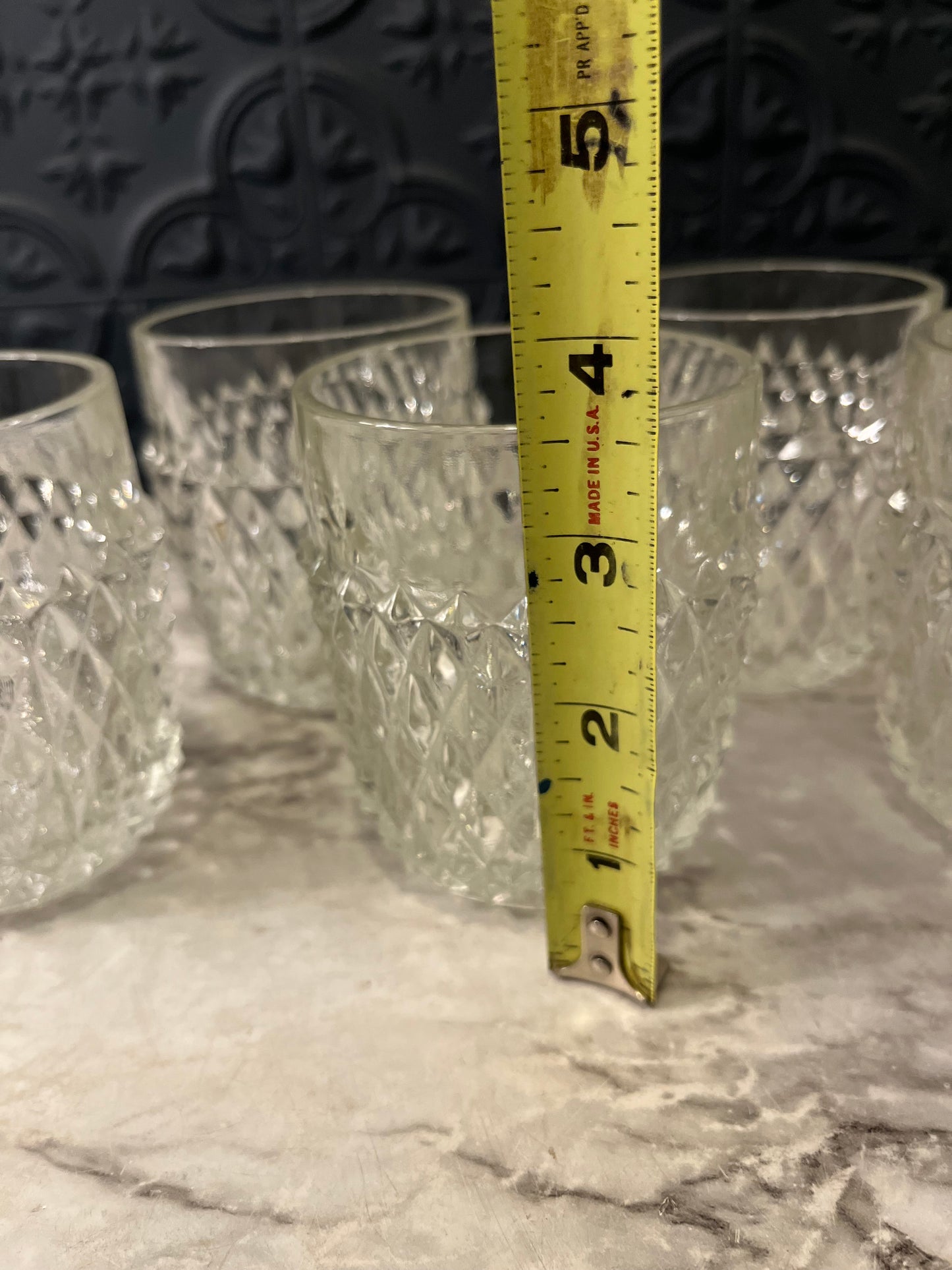 Indiana Glass Diamond Point Whiskey Tumblers x 5
