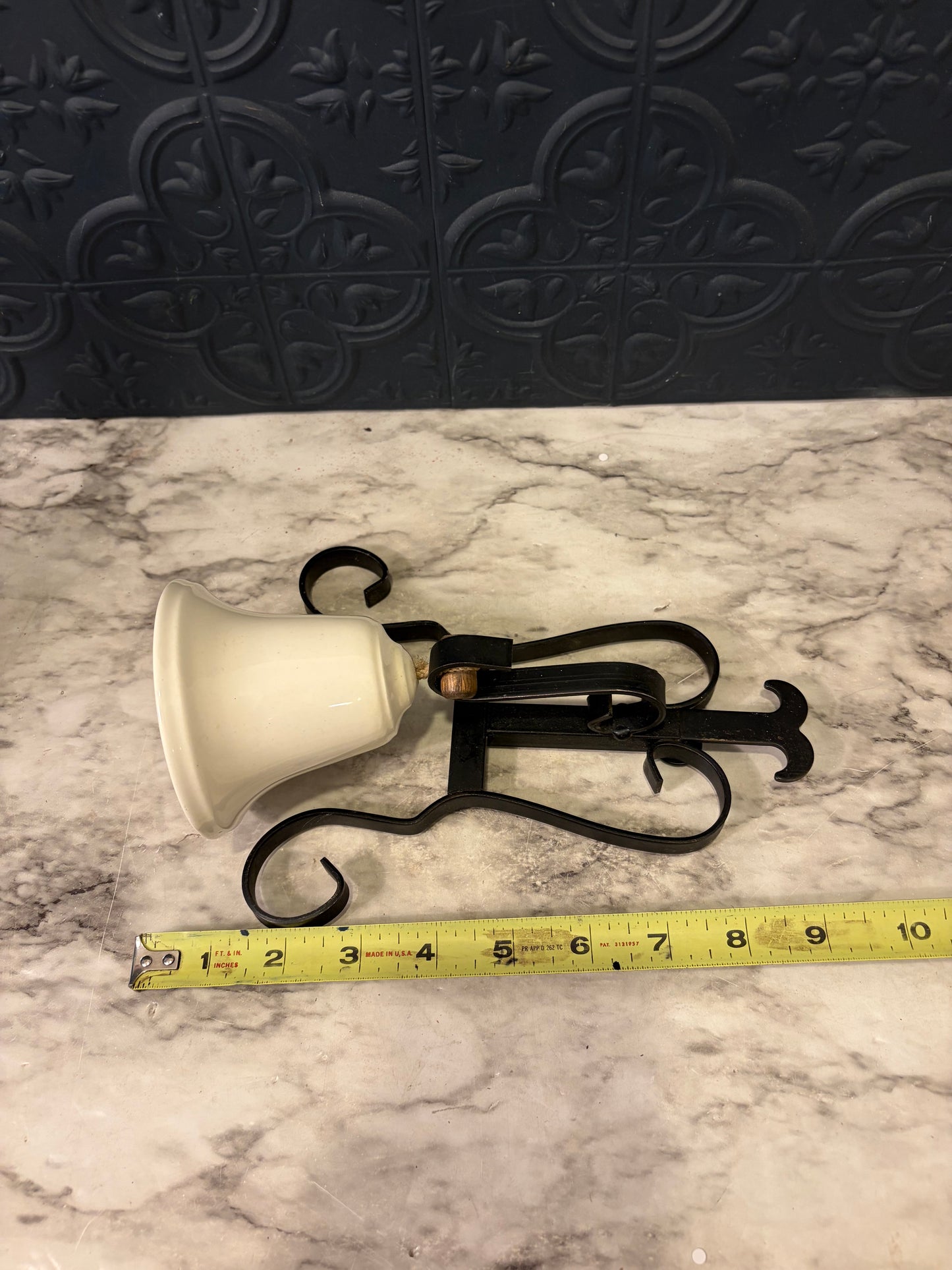 Vintage Wrought Iron and Ceramic Dinner Bell