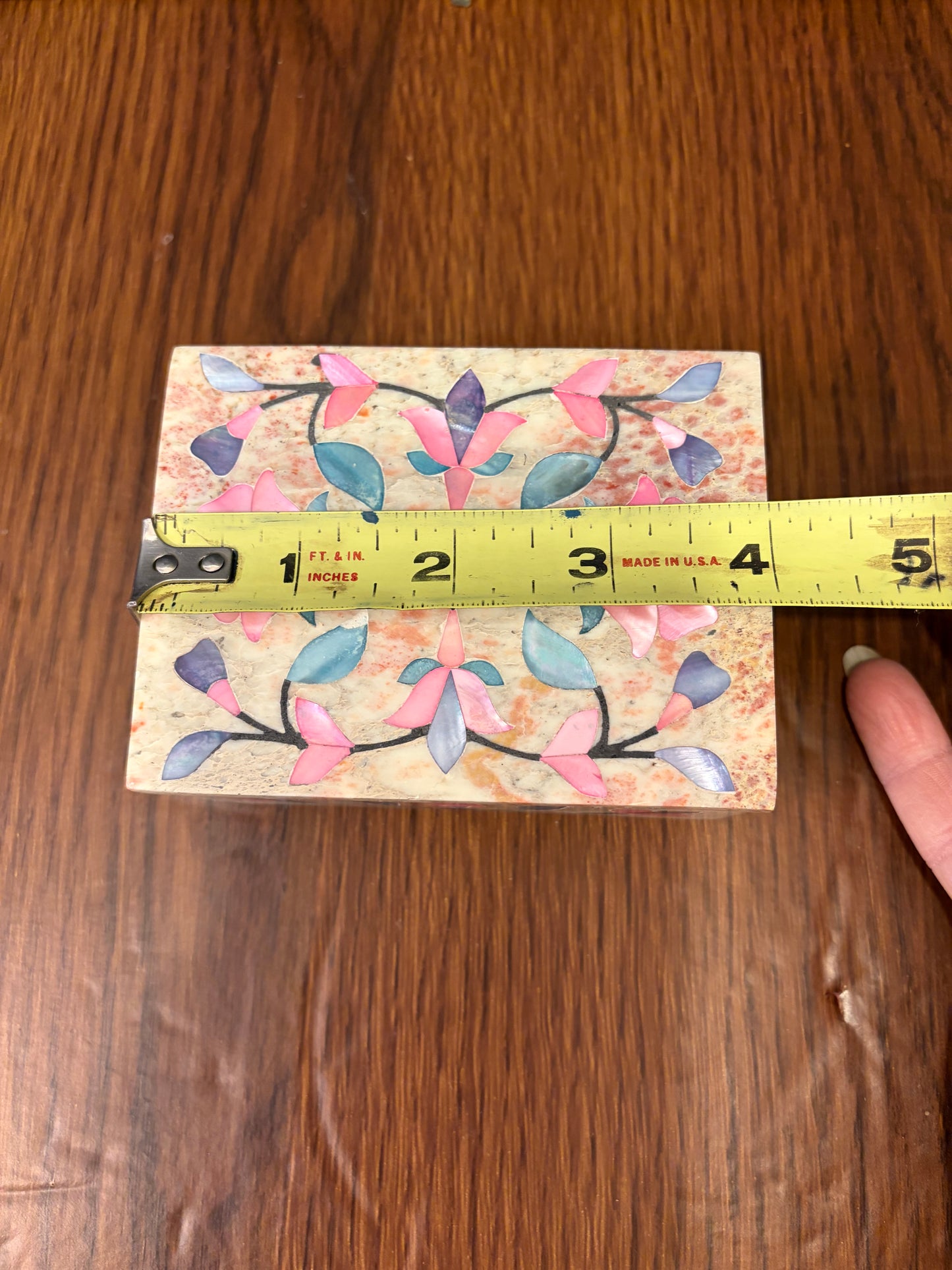 Marble Trinket box with Pink and Blue Inlay