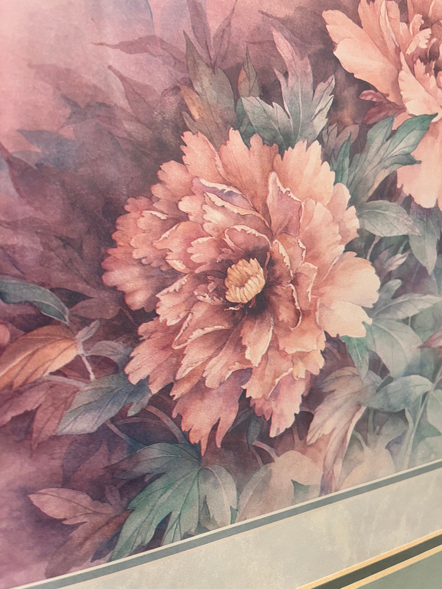 Pastel Peony Print with Green mat