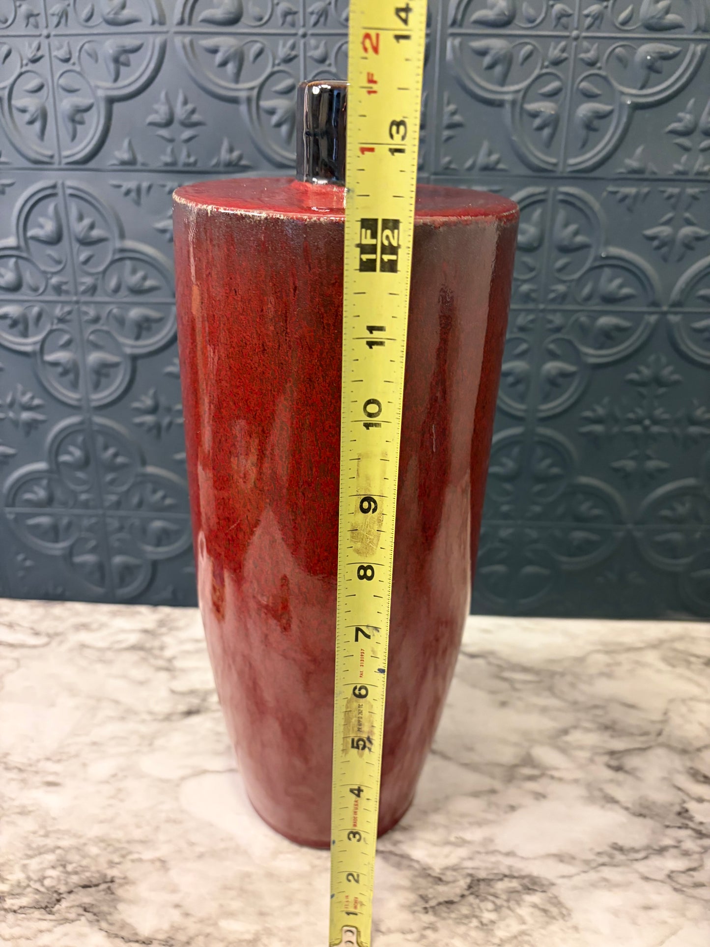 Tall Red Glazed Vase with Small Opening