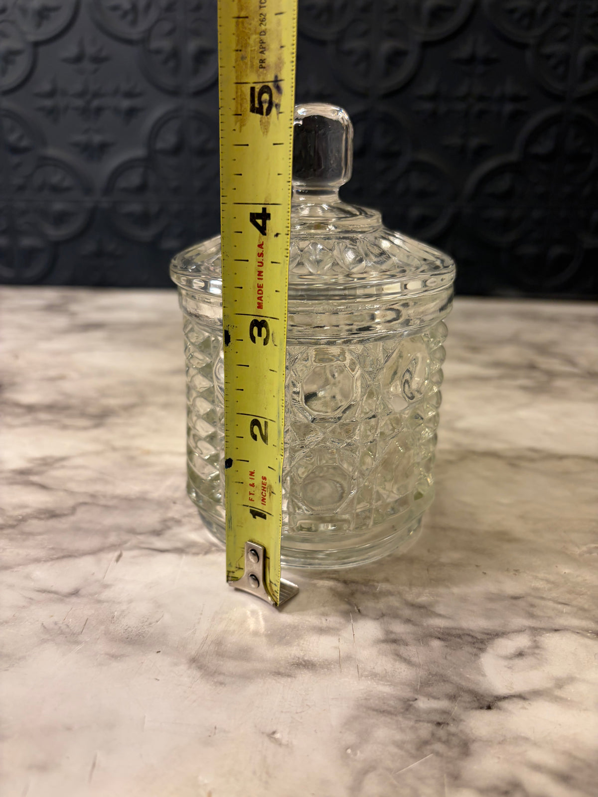 Button and Cane Clear Glass Jar