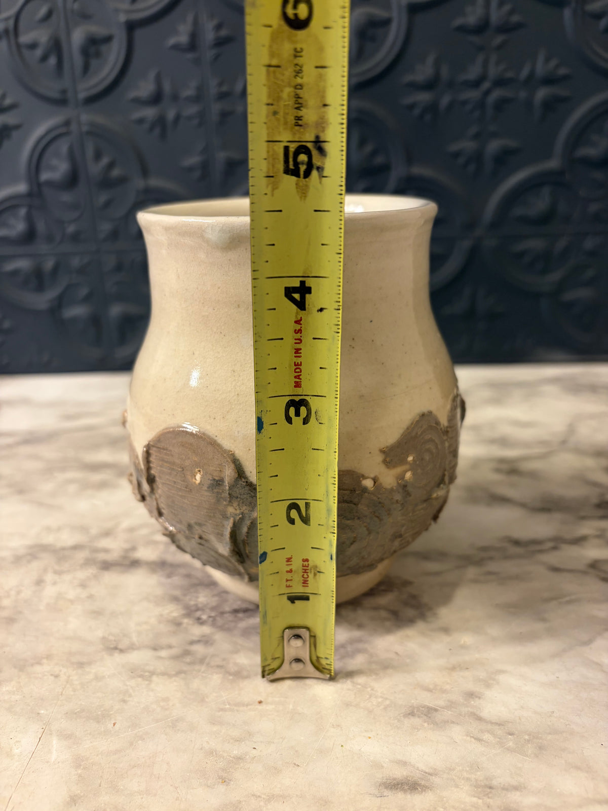 Studio Pottery Bowl Cream with Brown Swirl at bottom