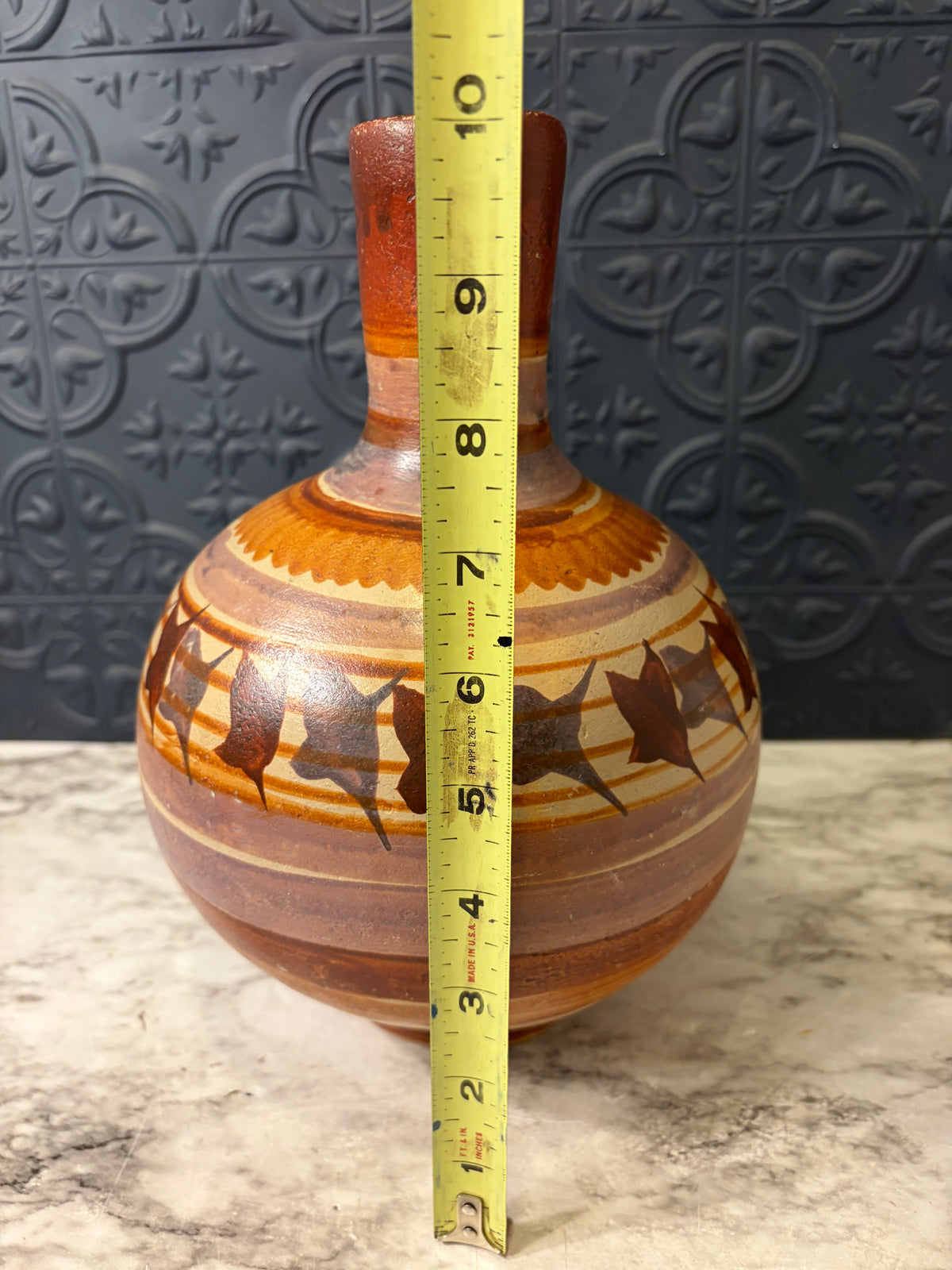Striped Multi Color Mexican Pottery Vase