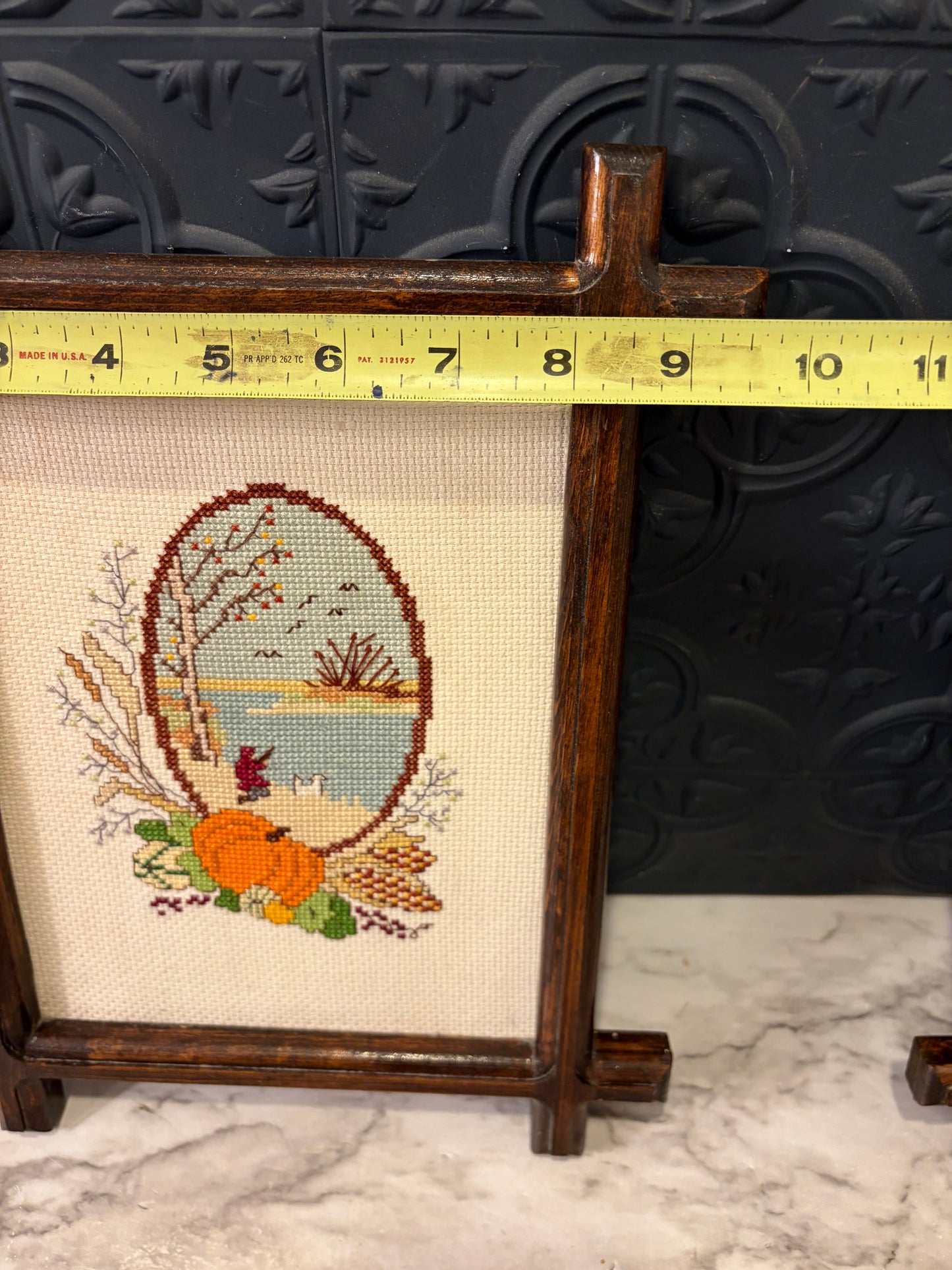 Framed Cross Stitch of Fall