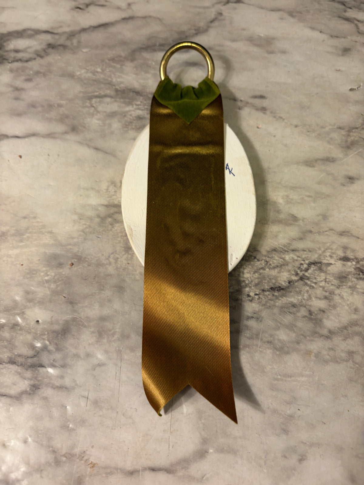 Homemade Plaster Plaque Green Ribbon