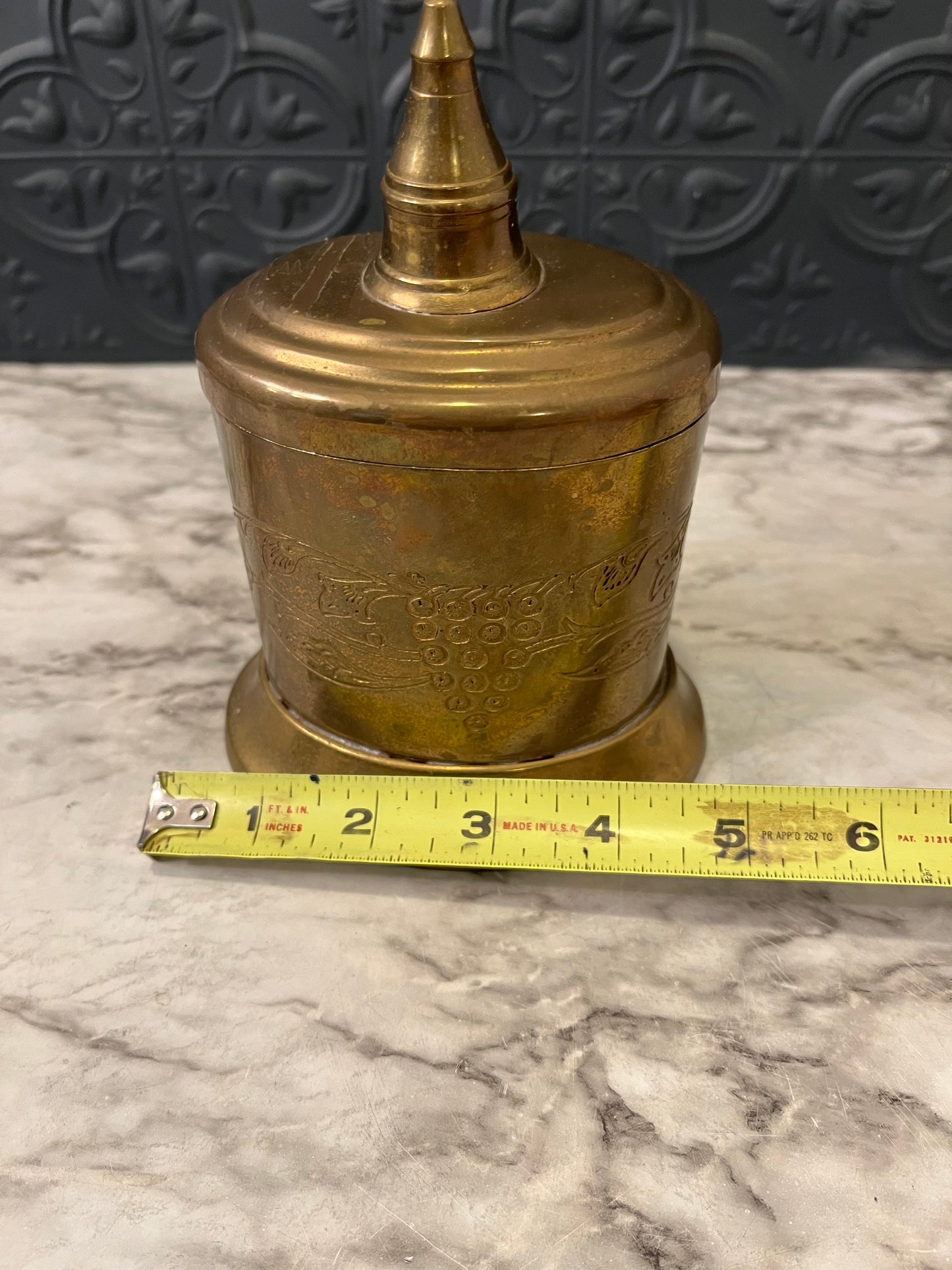 Etched Brass Canister with Pointy lid