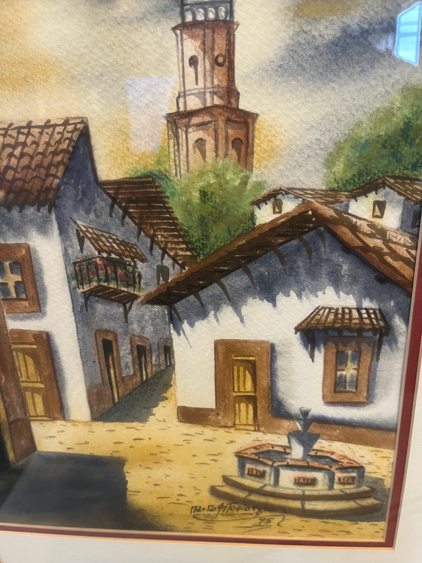 Original Watercolor Village Scene