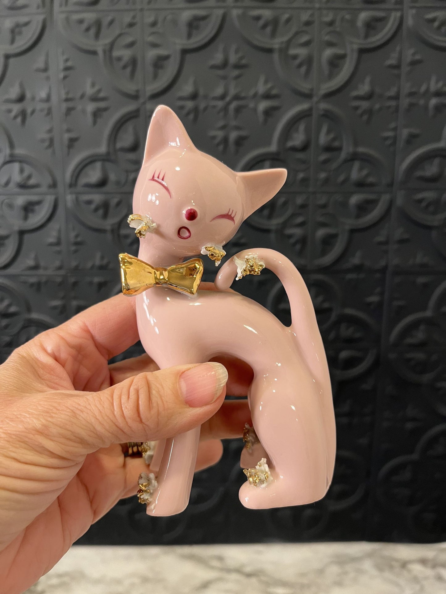 Pink porcelain cats x3