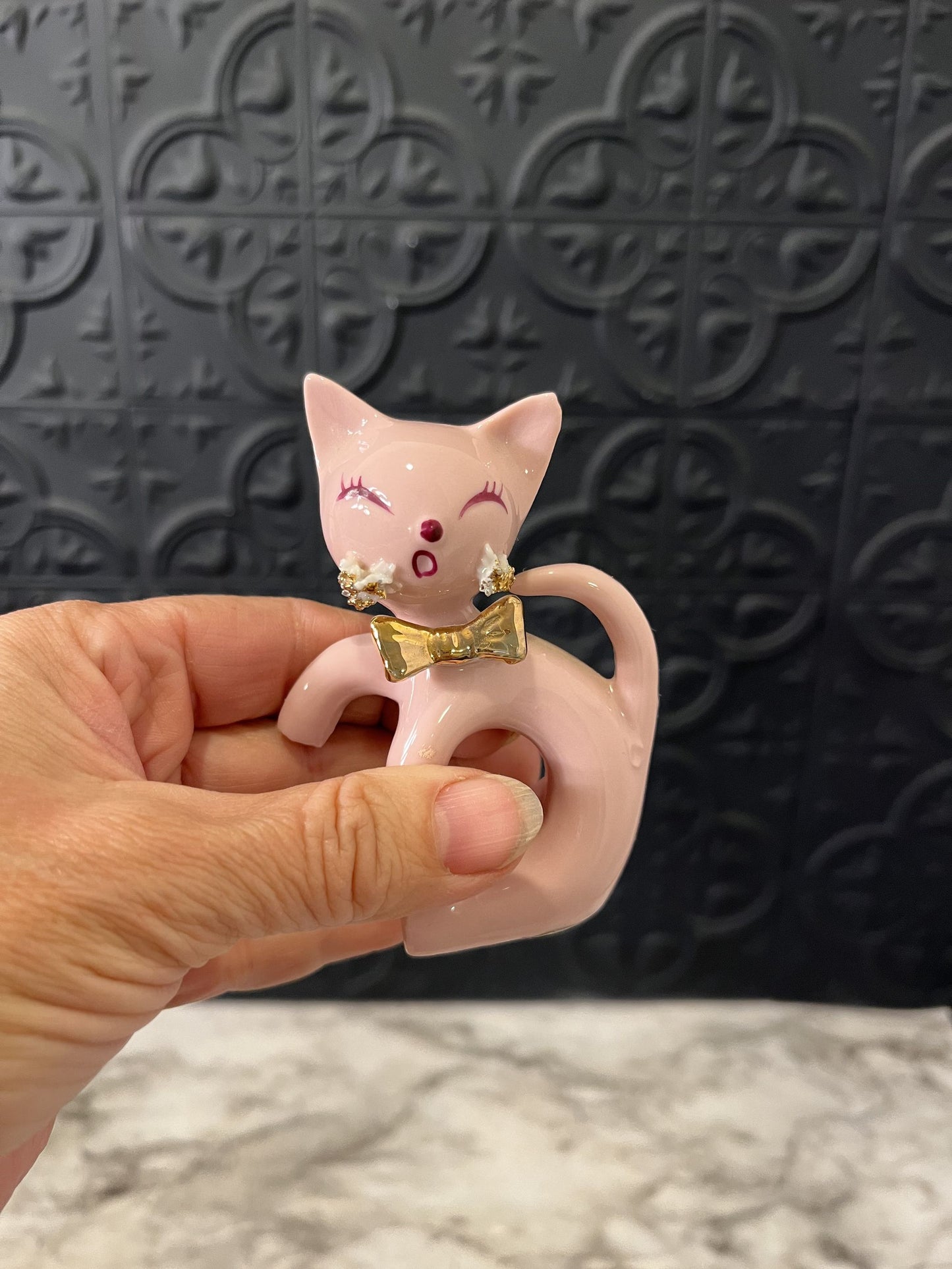 Pink porcelain cats x3