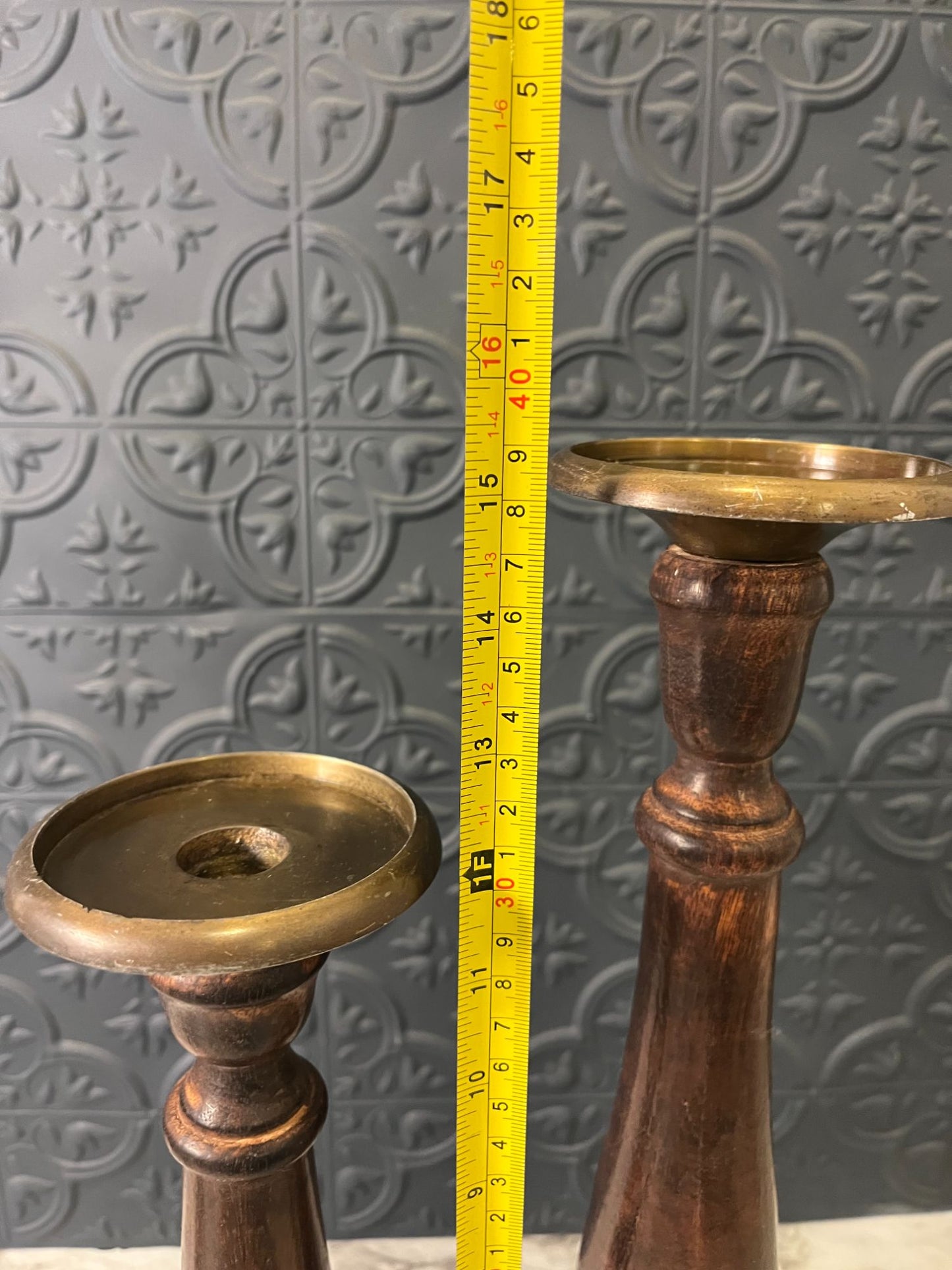 Wood and Metal Candle Holder set Large