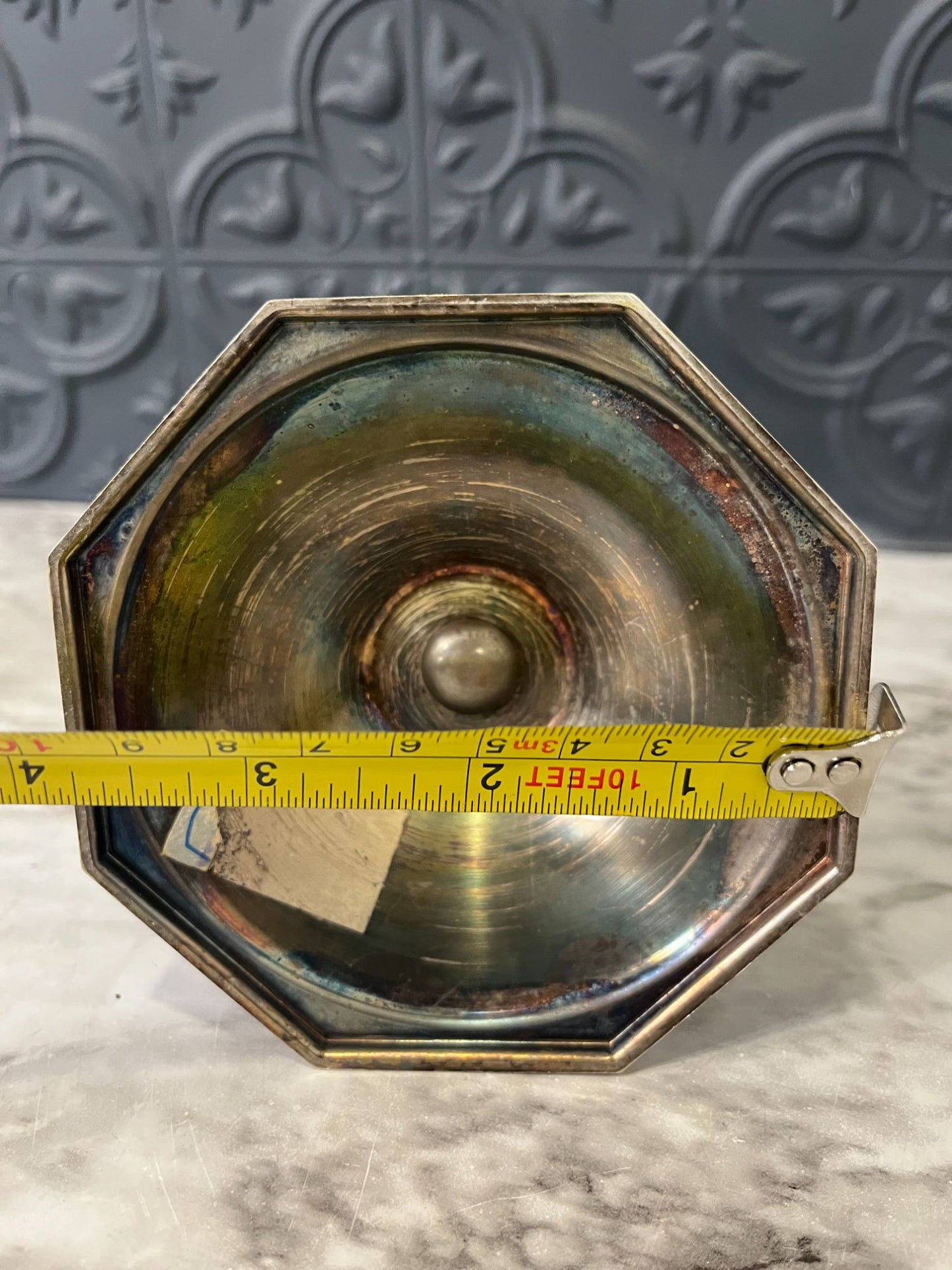 Silver Plate Candle Holder Octagon Base set of 2