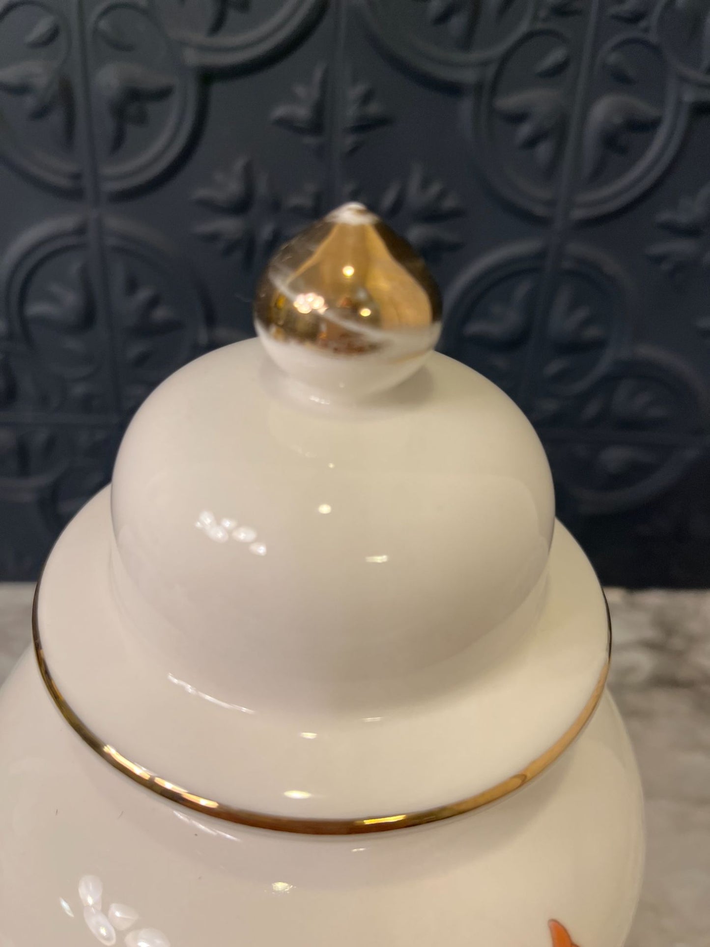 Vintage Gold and White Japanese Ginger Jar with Iris