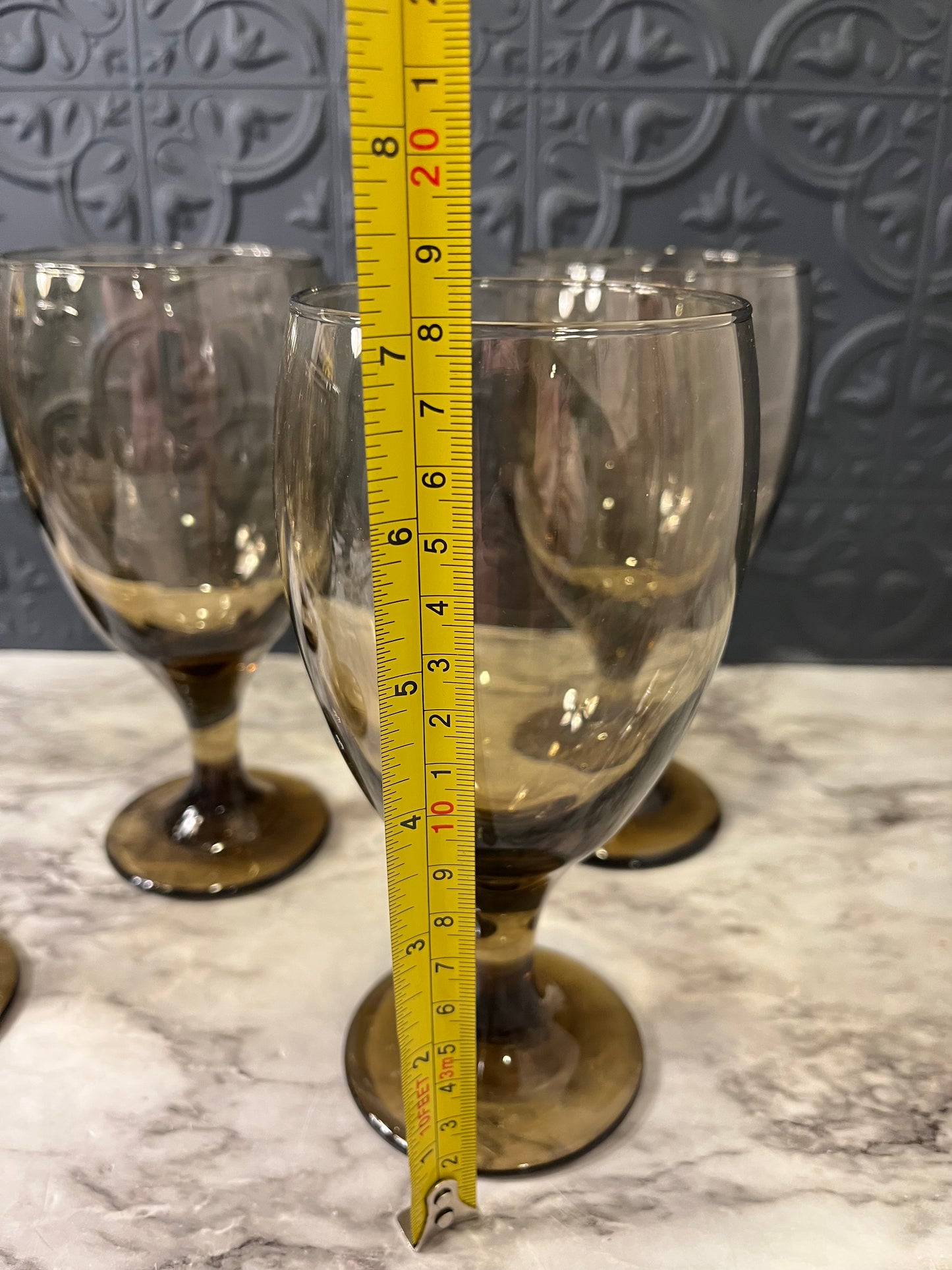 Smoke Glass Wine Goblets x 5