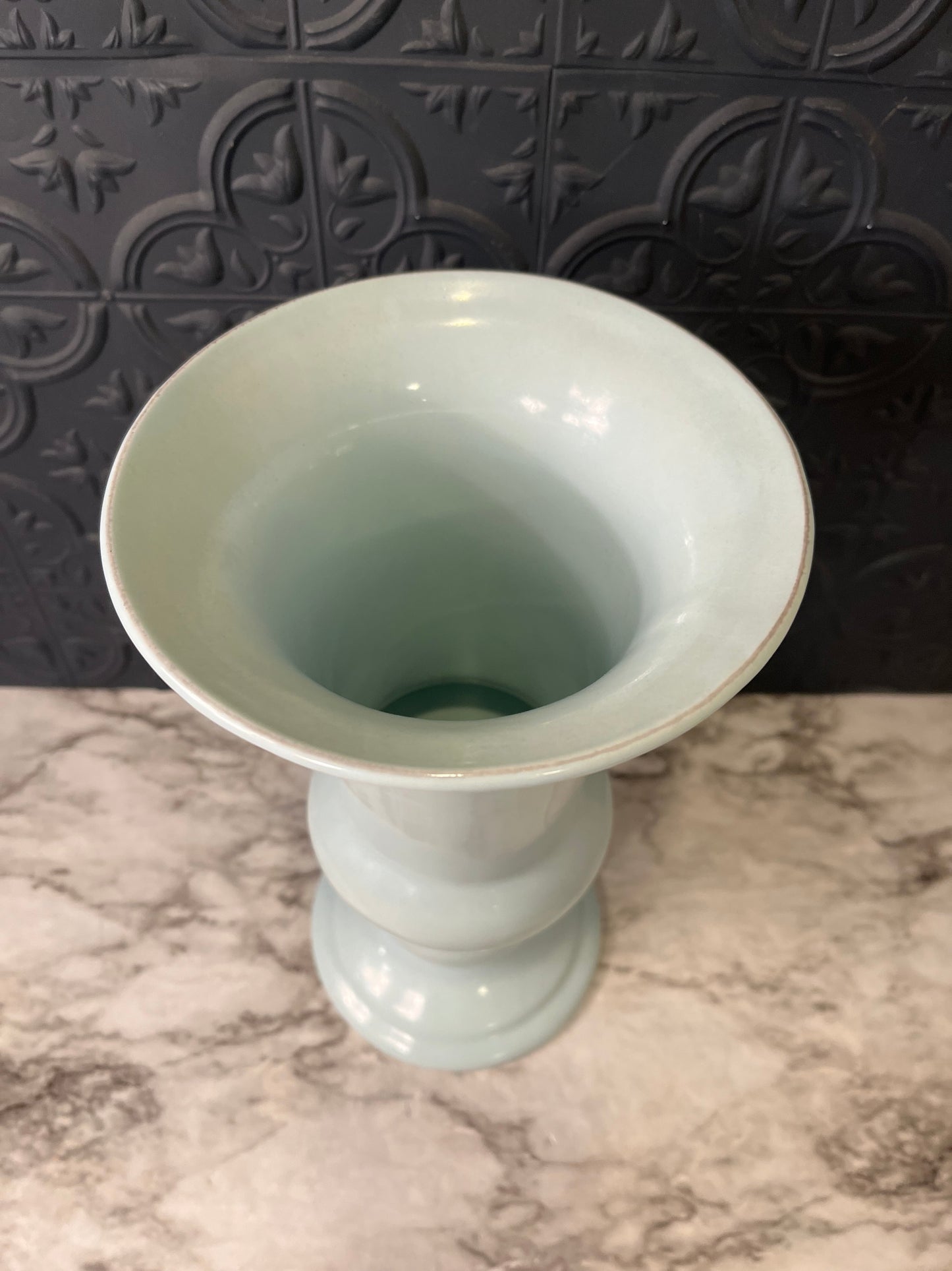 Large Light Blue Fluted Vase