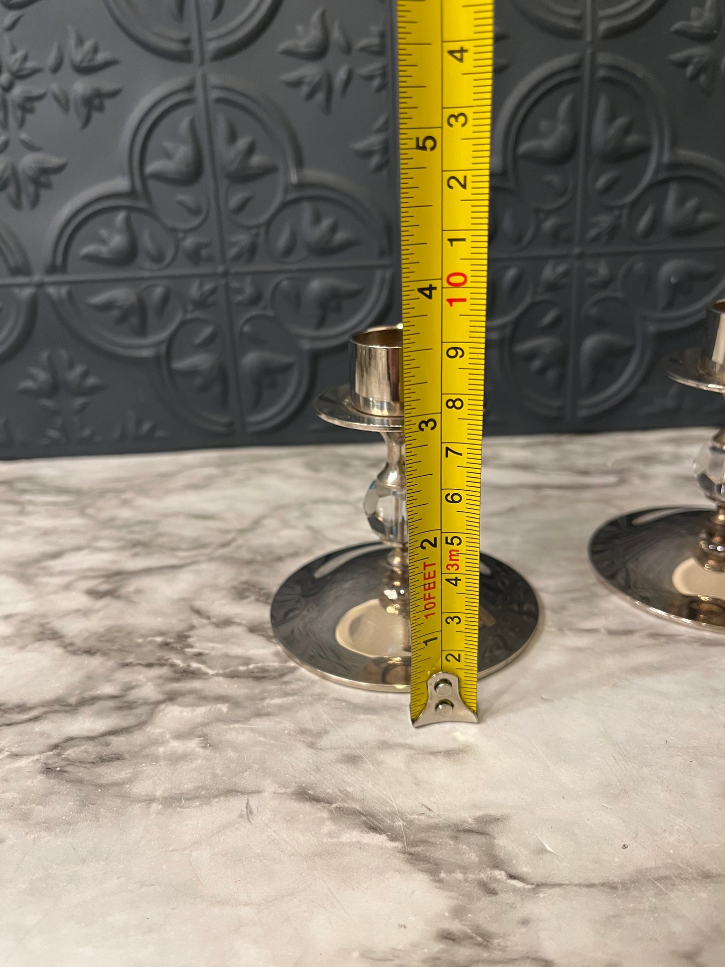 Silver Plate and Crystal Candle Holders x 2