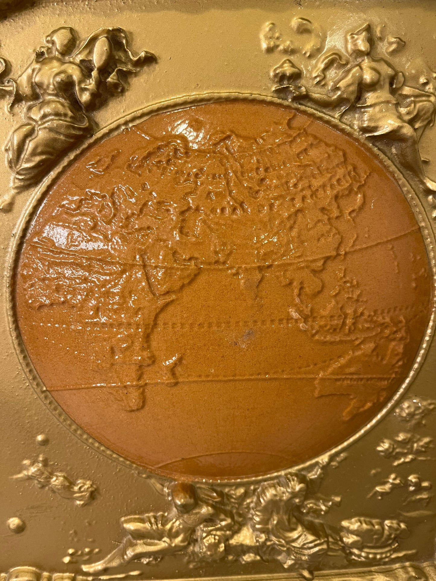 World Map with Ornate Plastic gold frame