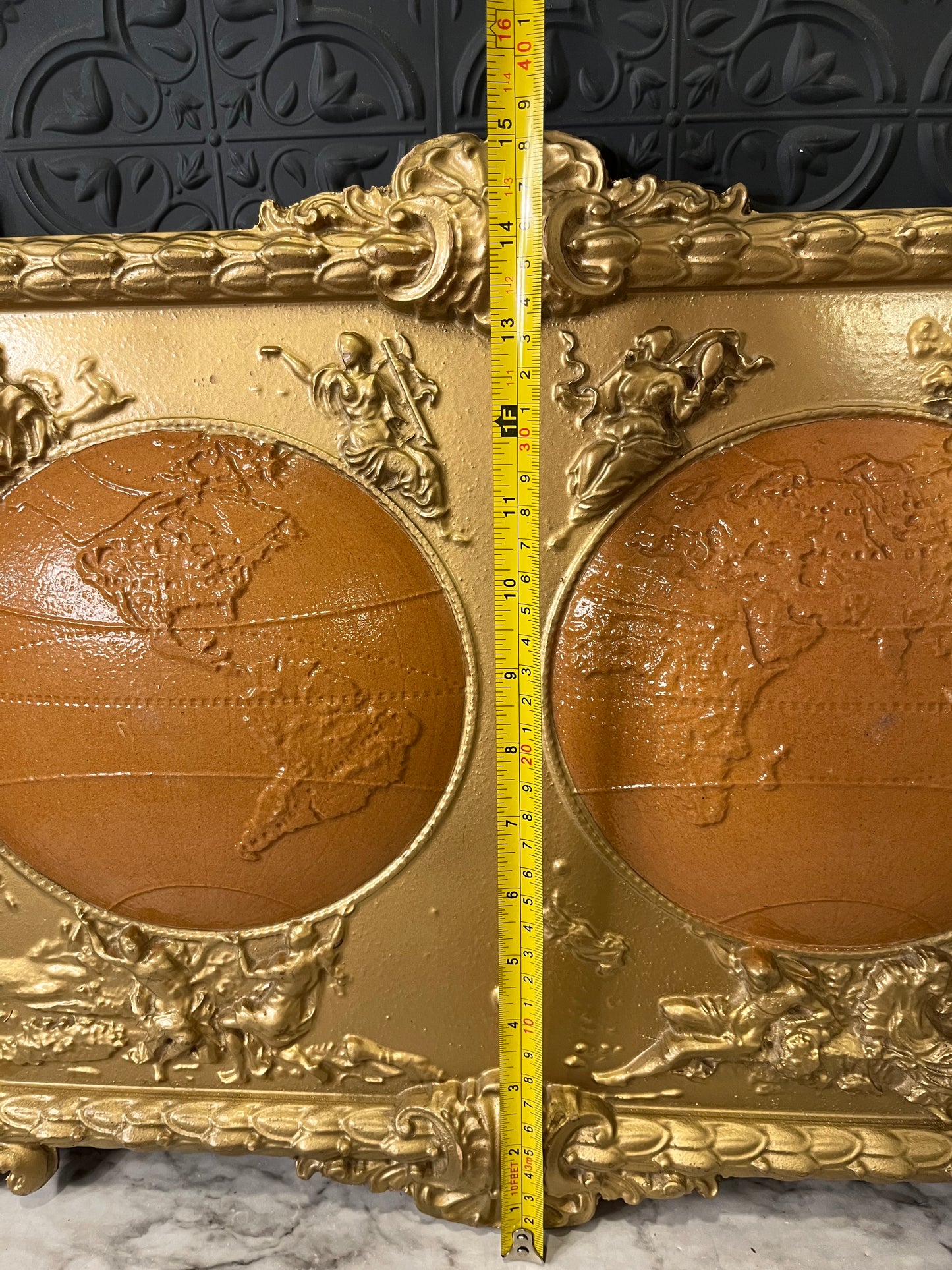 World Map with Ornate Plastic gold frame