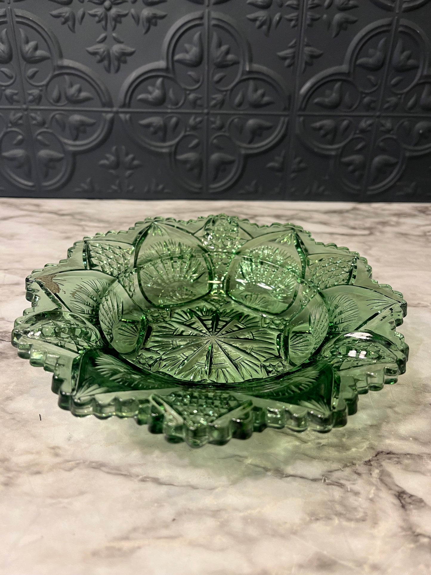 Dark Green Cut Glass Bowl