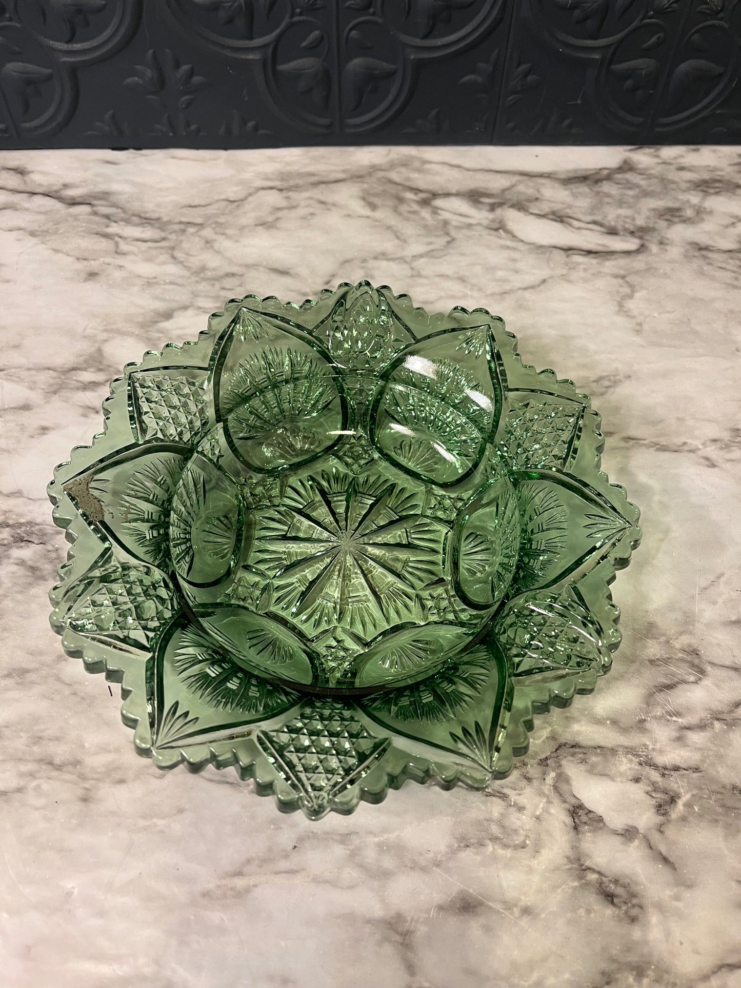 Dark Green Cut Glass Bowl