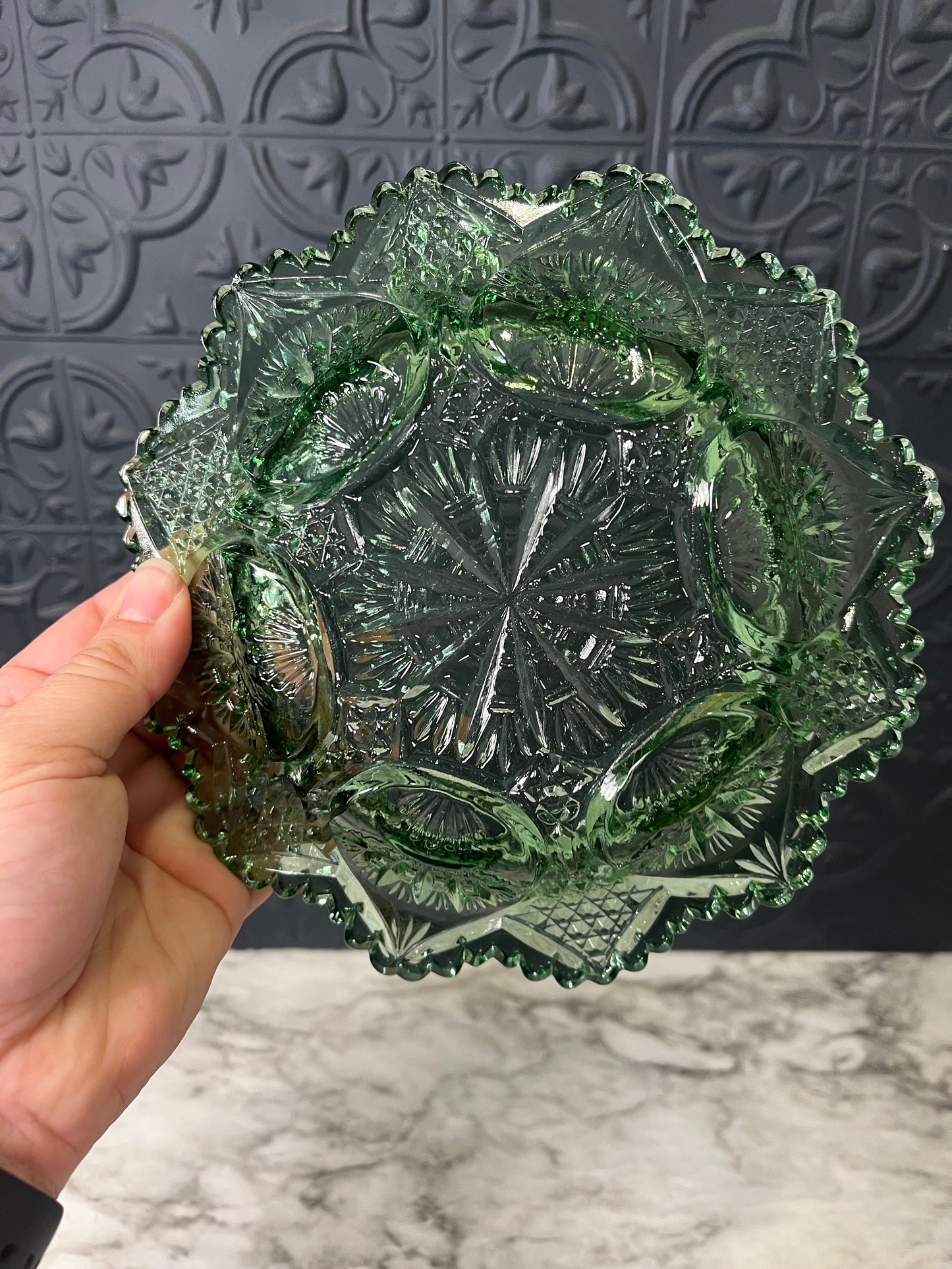 Dark Green Cut Glass Bowl