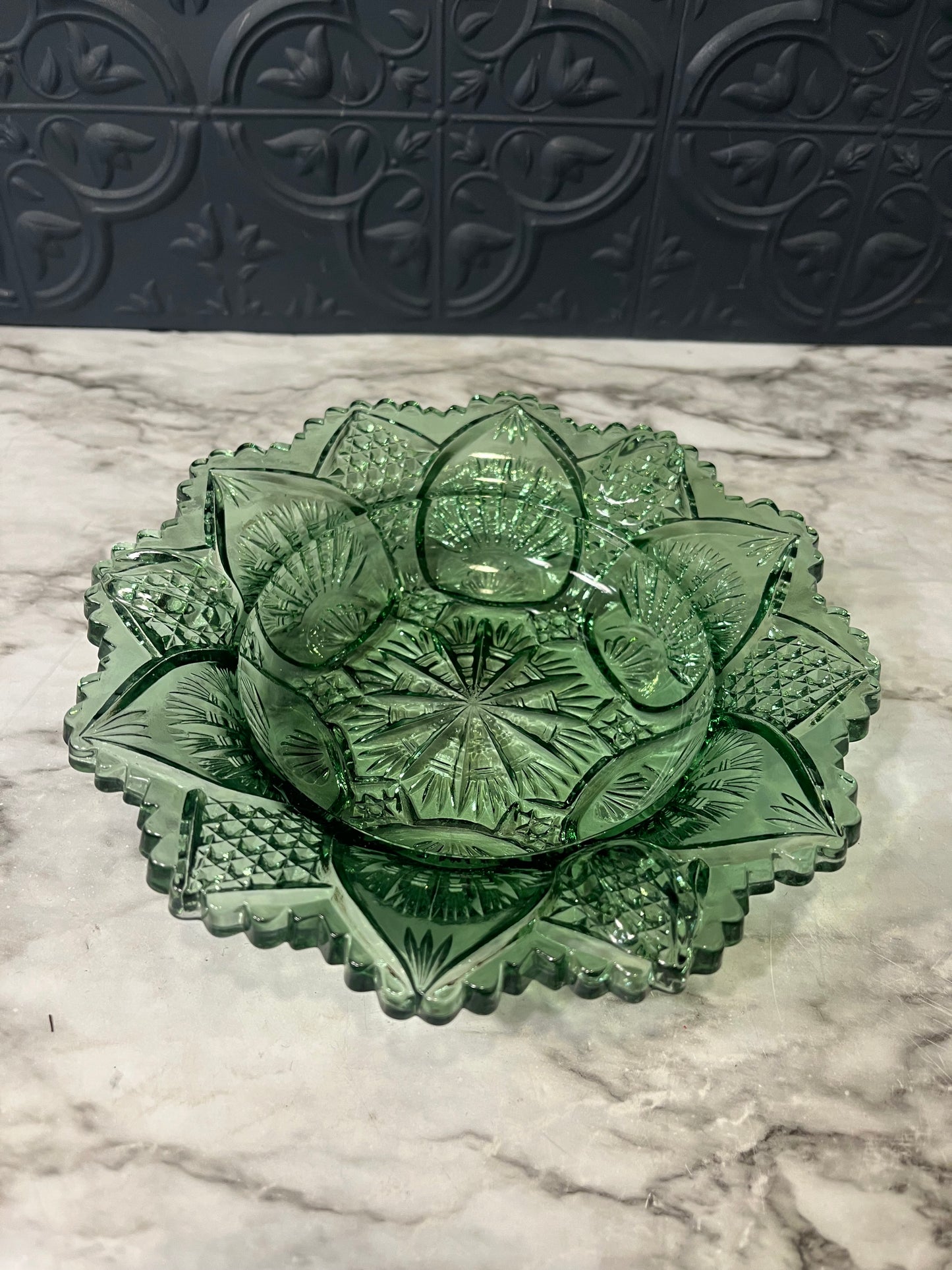 Dark Green Cut Glass Bowl