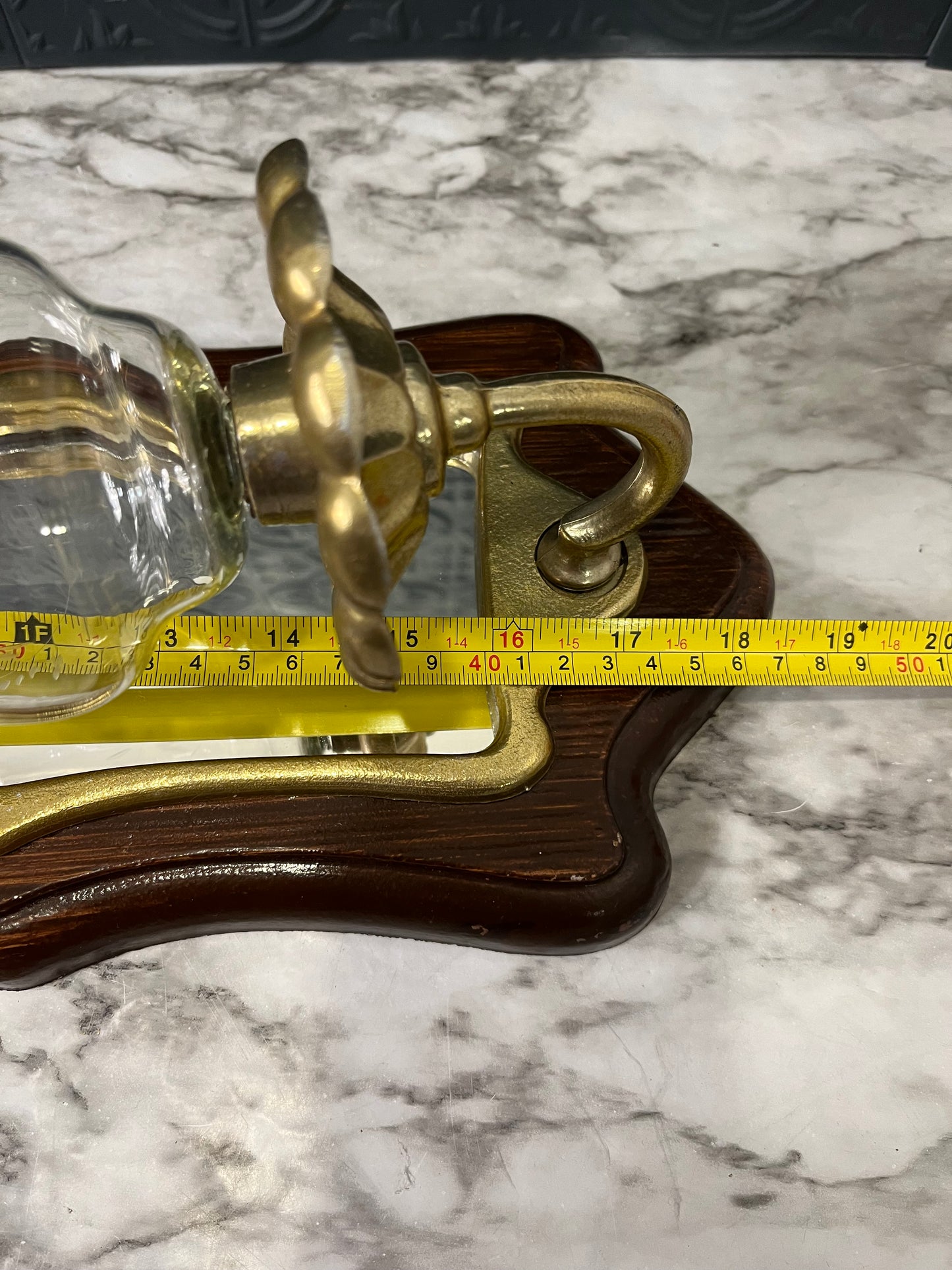 Mirror Sconce with Brass and Wood with Hurricane