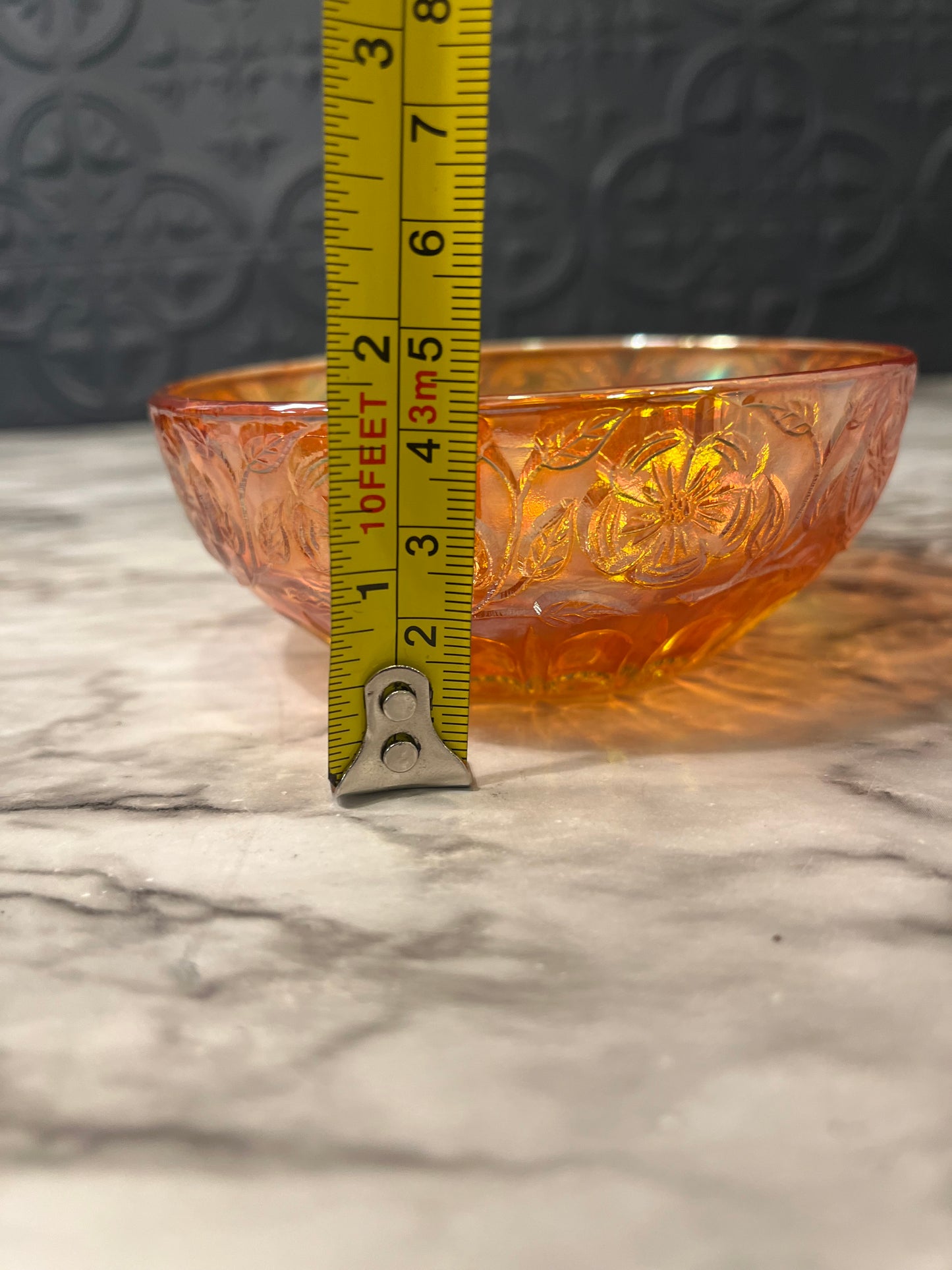 Marigold Carnival Glass Bowl with Dogwood Flowers