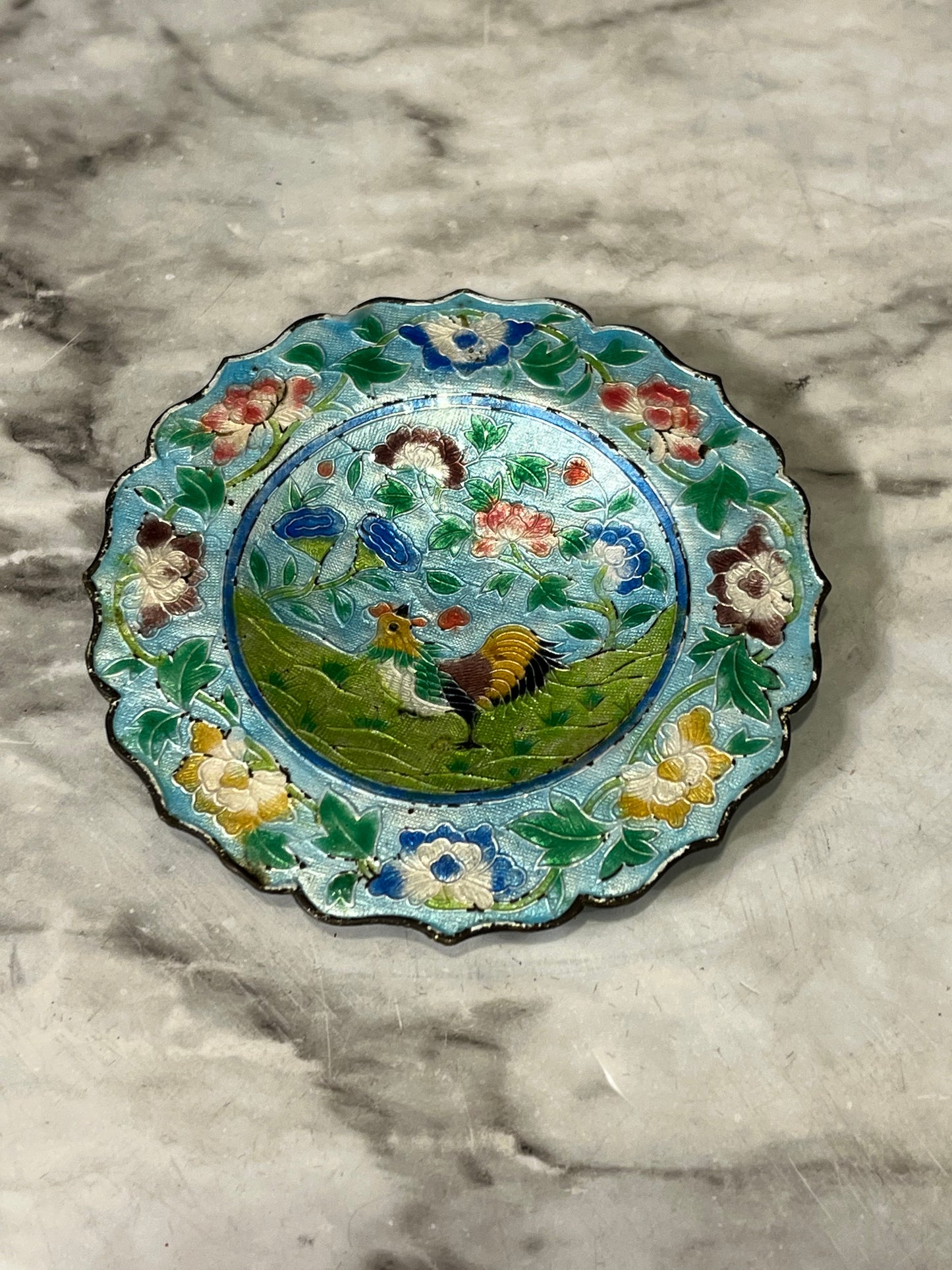 Mini Cloisonne Plate with Rooster