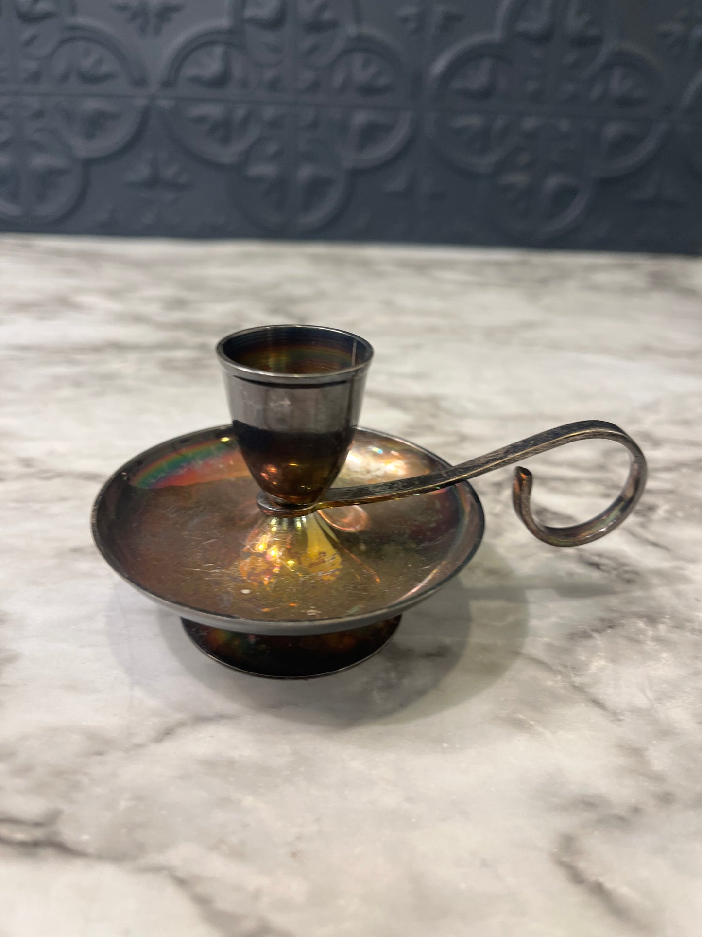 Silver Plate Chamber Candle Stick Round
