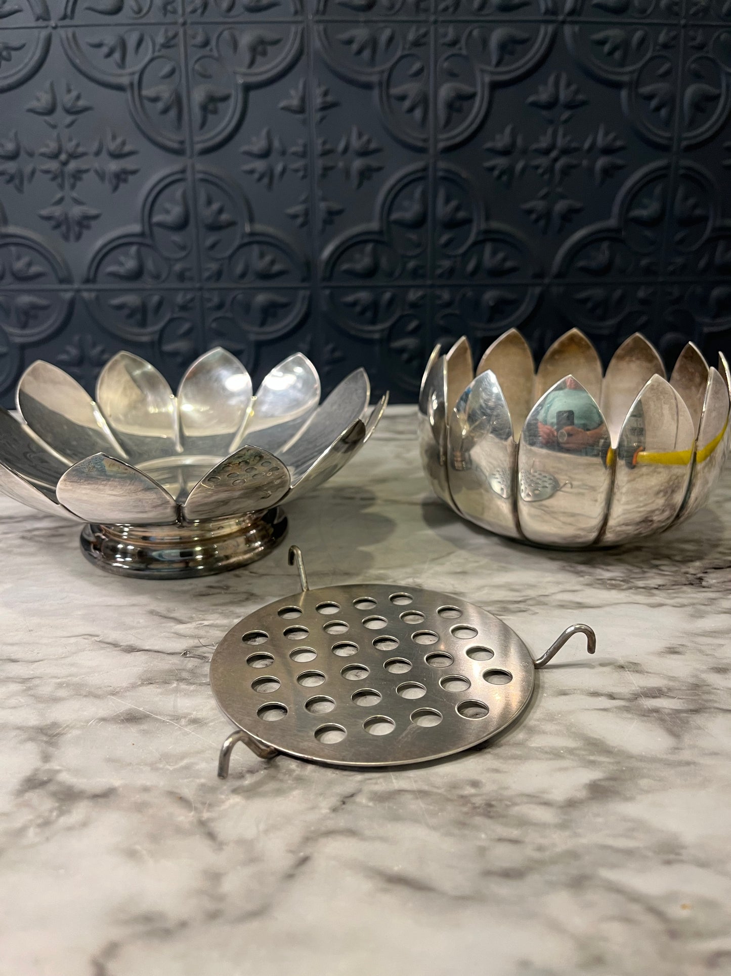 Reed and Barton Silver Plate Lotus with Flower Frog
