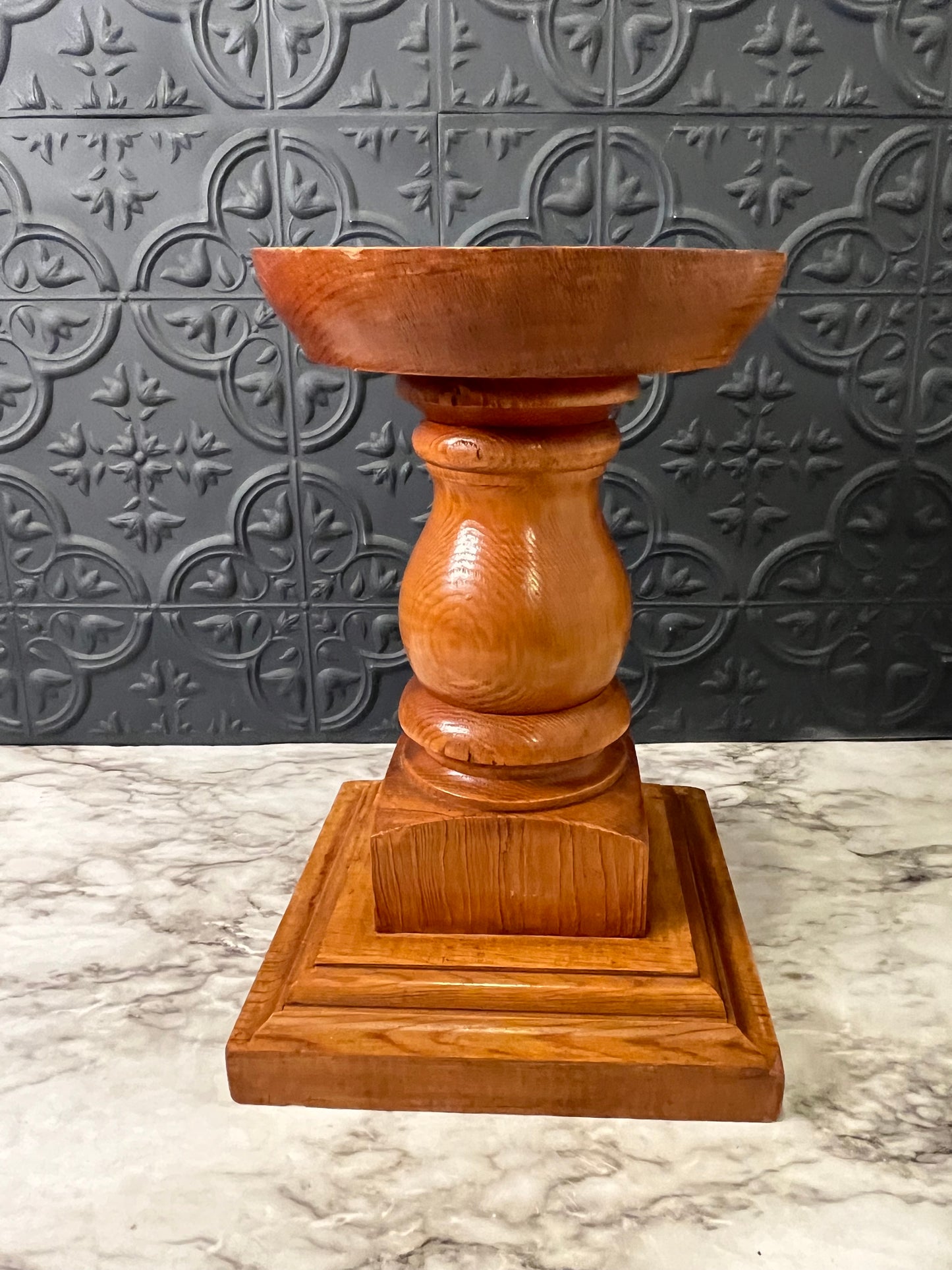 Wood Pedestal Pillar Candle Holder
