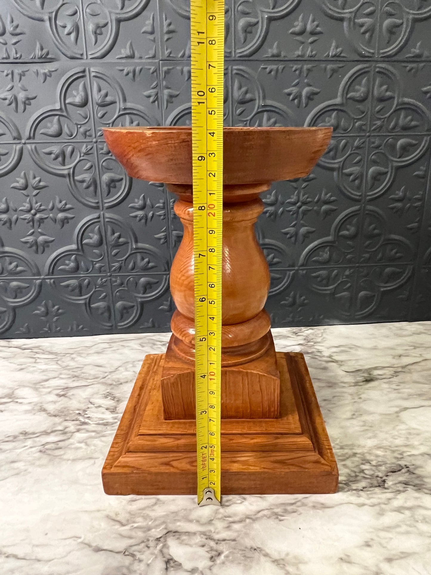 Wood Pedestal Pillar Candle Holder