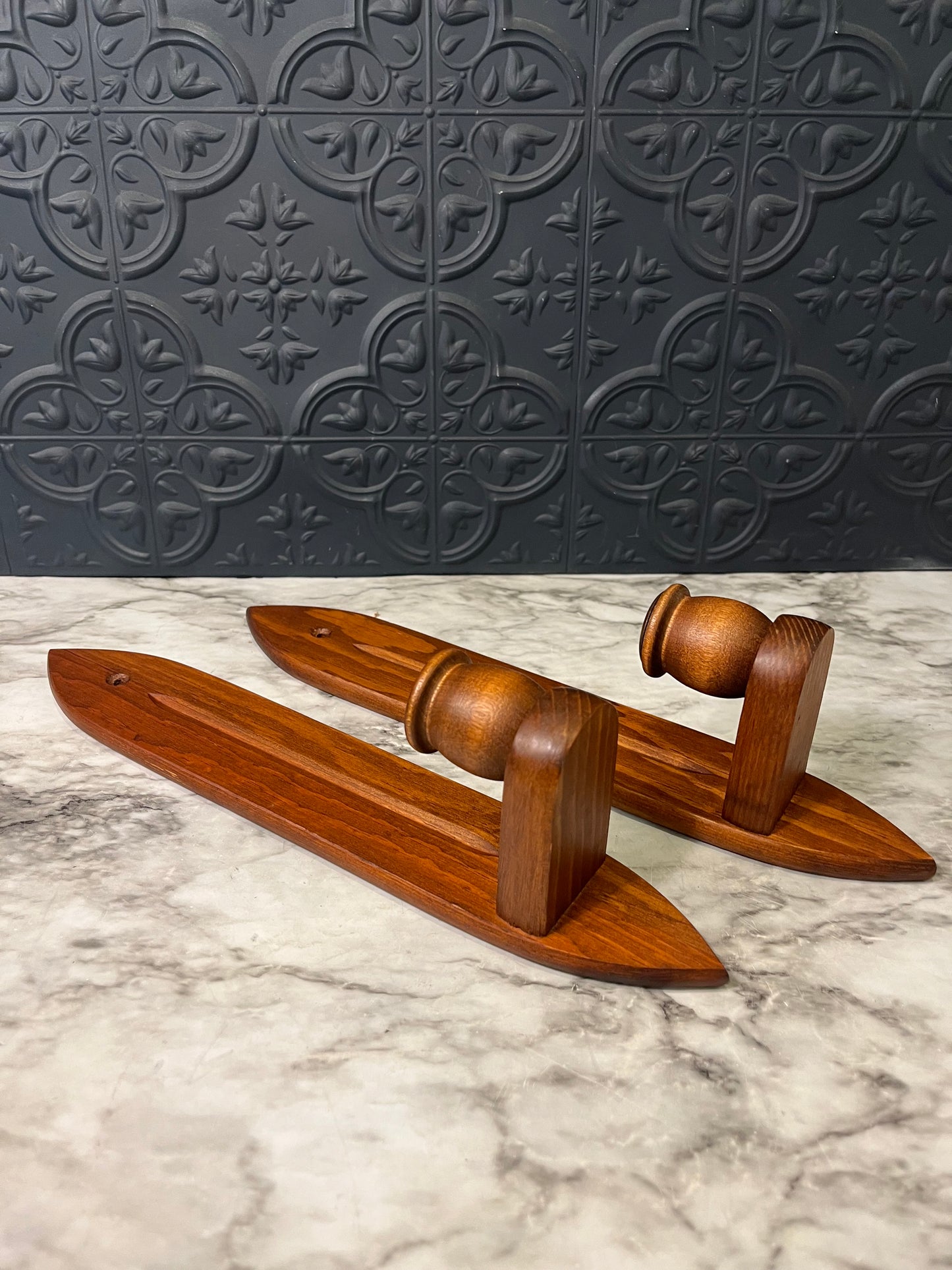 Wood Candle Sconces x 2 Pointed Oval with Larger Candle cup