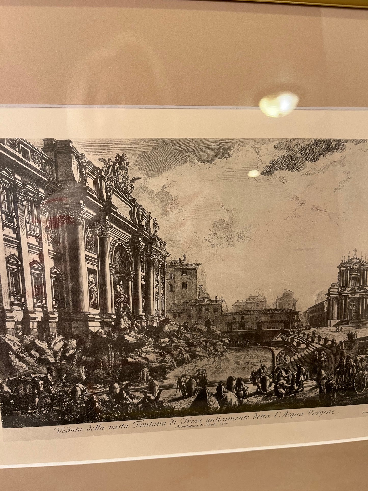 Trevi water fountain print in gold frame