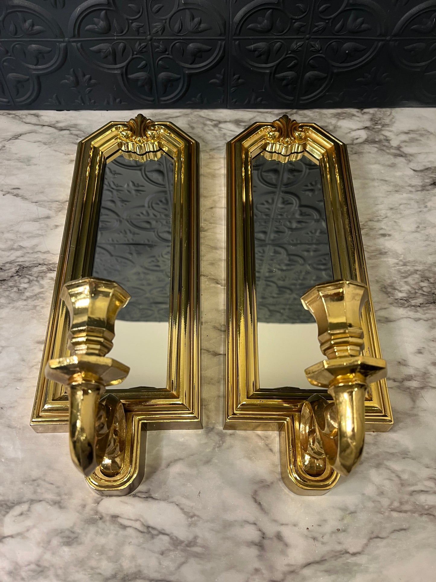 Gold Syroco Mirrored Candle Sconces x 2